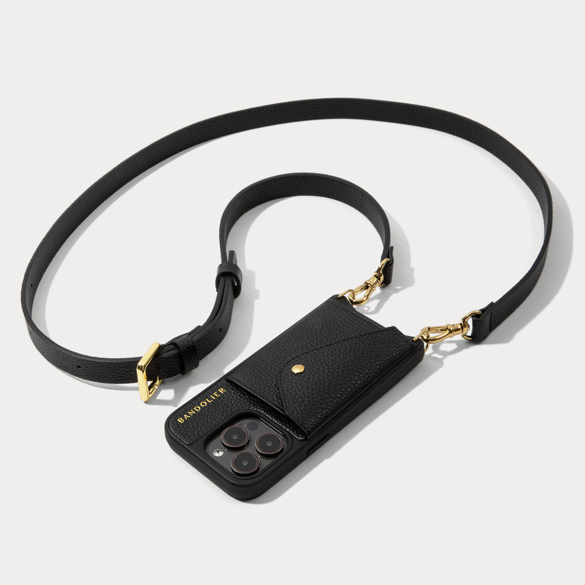 Hailey Side Slot Leather Crossbody Bandolier - Black/Gold