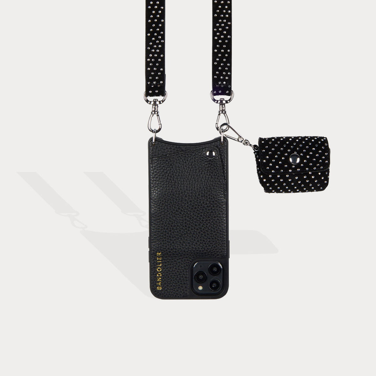 Avery Airpod Pro Clip-On Pouch in Black/Silver | Genuine Leather | Bandolier Style
