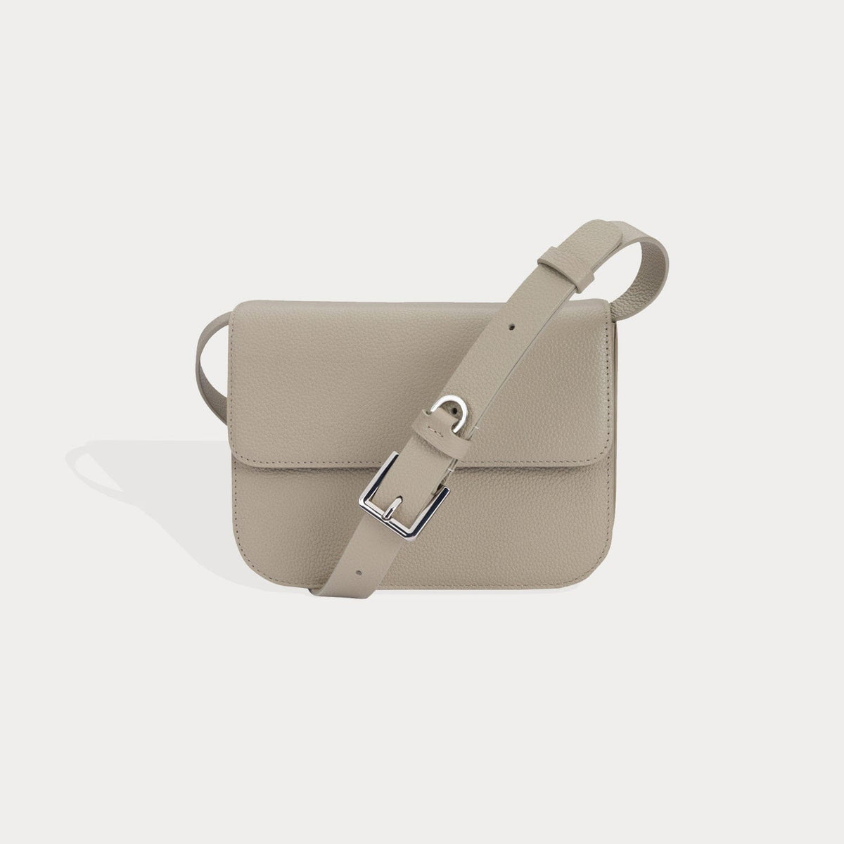 Mud Dark Taupe Leather Belly Bag for Women With Silver 