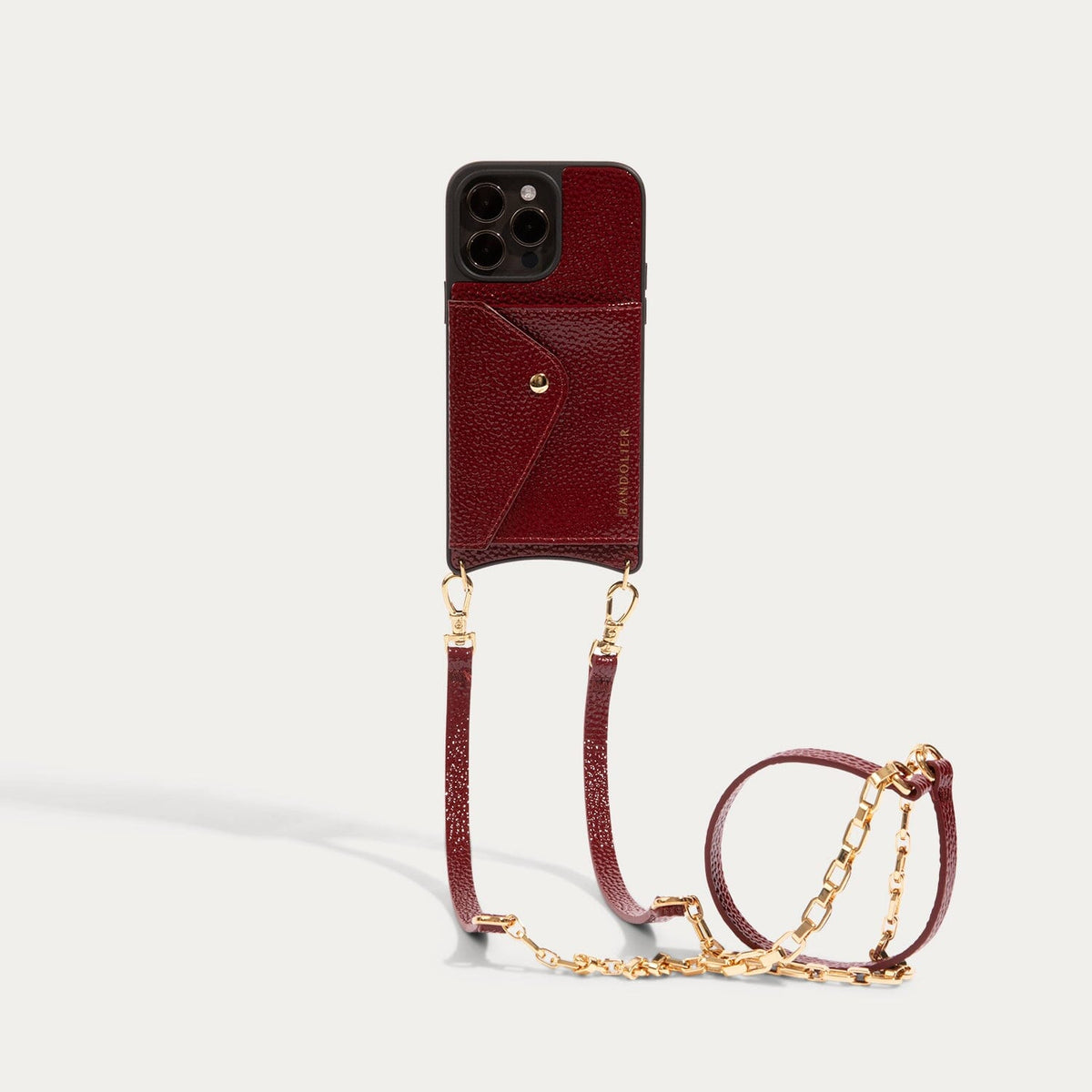 Willa Heart Pouch Bandolier in Red/Gold | 14 / iPhone Pro | Genuine Leather | Bandolier Style