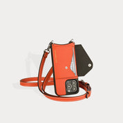 Casey Side Slot Pebble Leather Crossbody Bandolier - Orange/Silver Bandolier Bandolier 