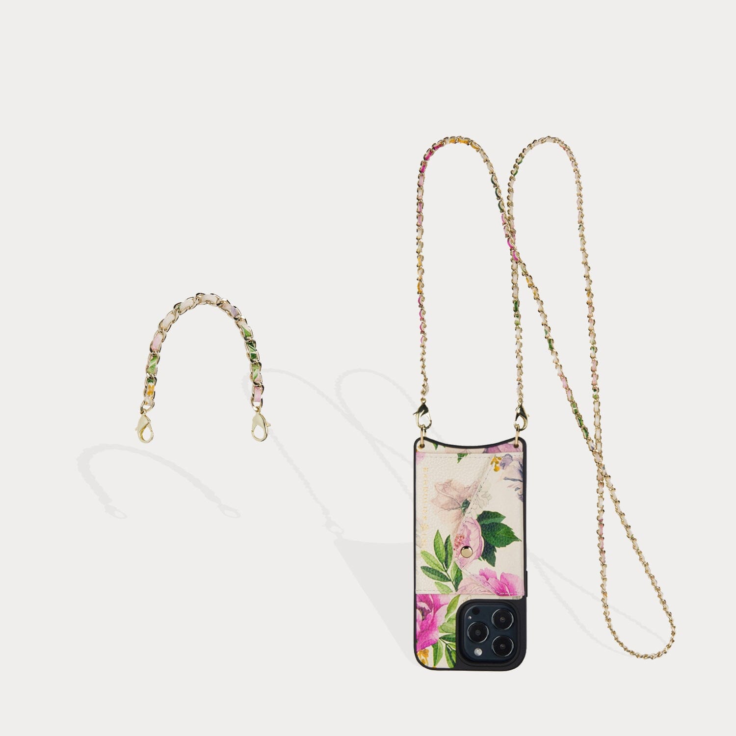 Lily Side Slot Leather Crossbody Bandolier - Ceci Ivory Floral/Gold