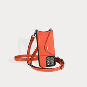 Casey Side Slot Pebble Leather Crossbody Bandolier - Orange/Silver Bandolier Bandolier 