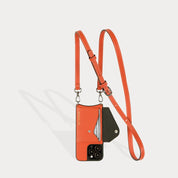 Casey Side Slot Pebble Leather Crossbody Bandolier - Orange/Silver Bandolier Bandolier 