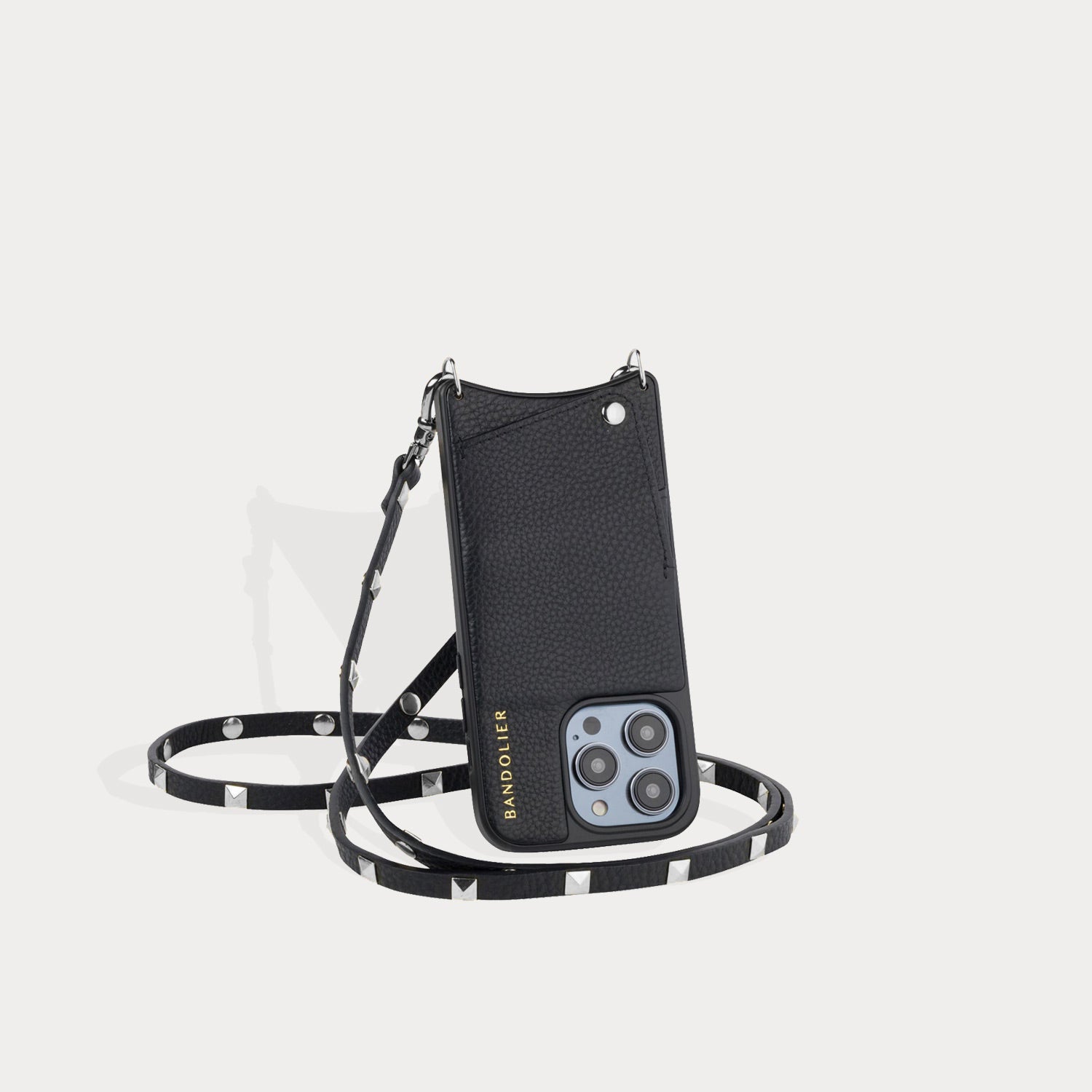 Sarah Pebble Leather Crossbody Bandolier - Black/Silver