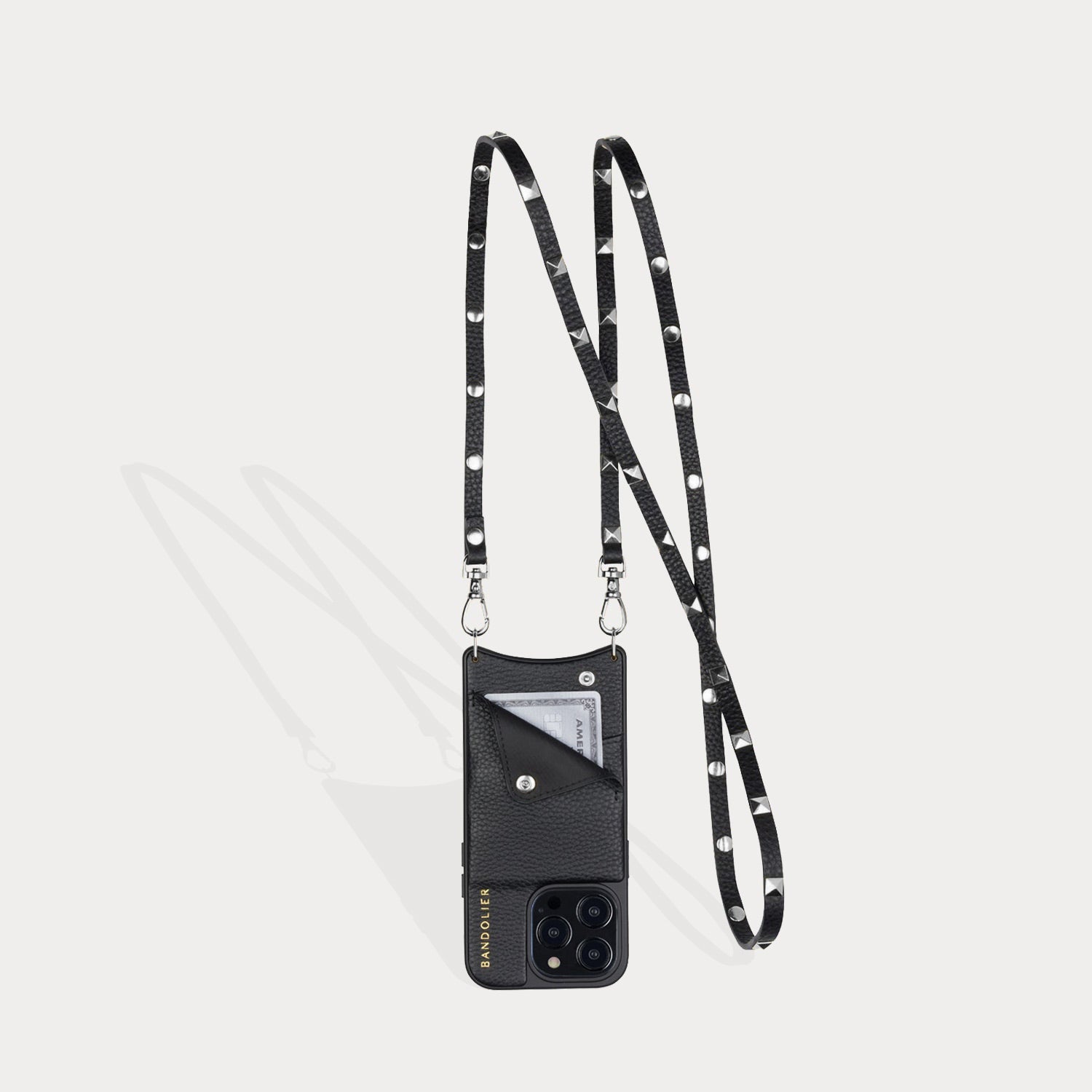 Sarah Pebble Leather Crossbody Bandolier - Black/Silver