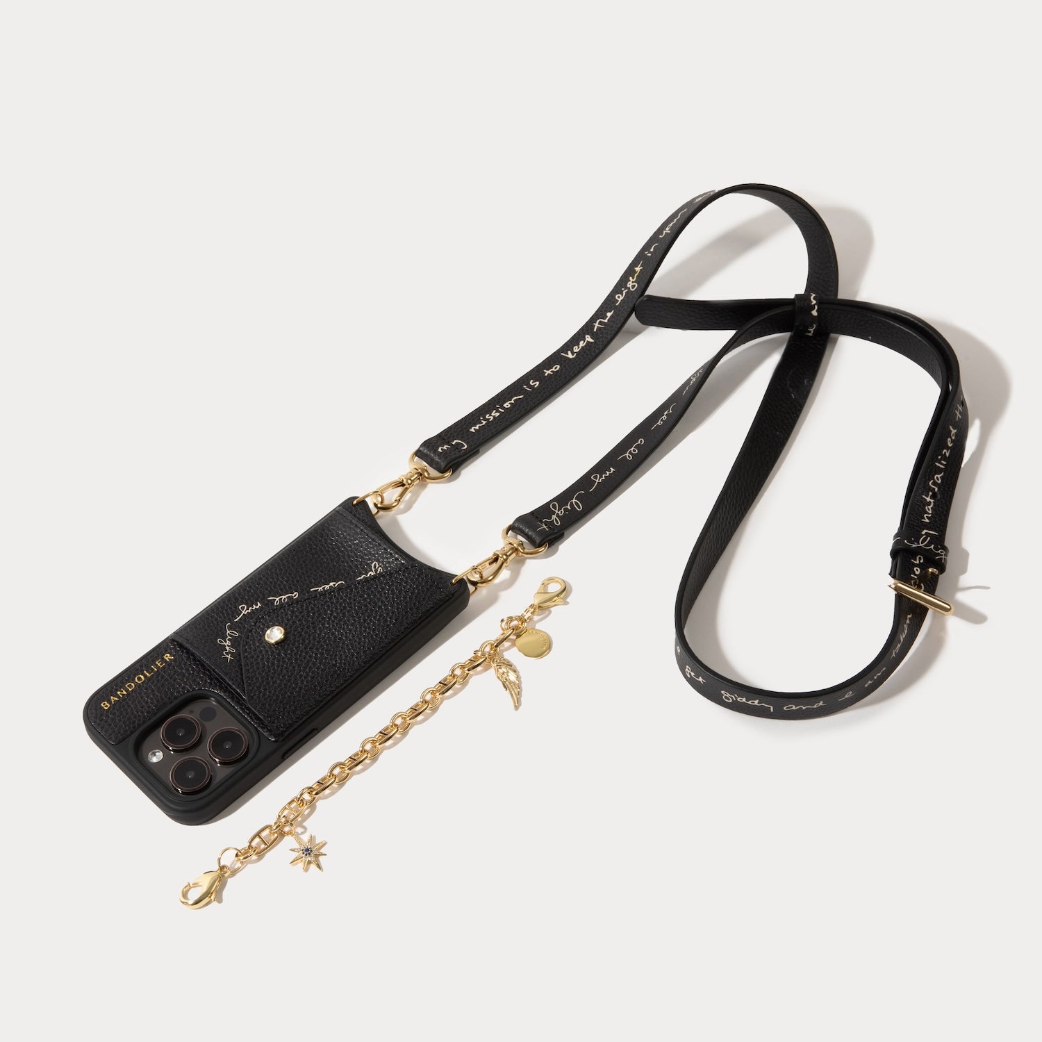 Alanis Lyric Crossbody with Charm Wristlet - Black/Gold