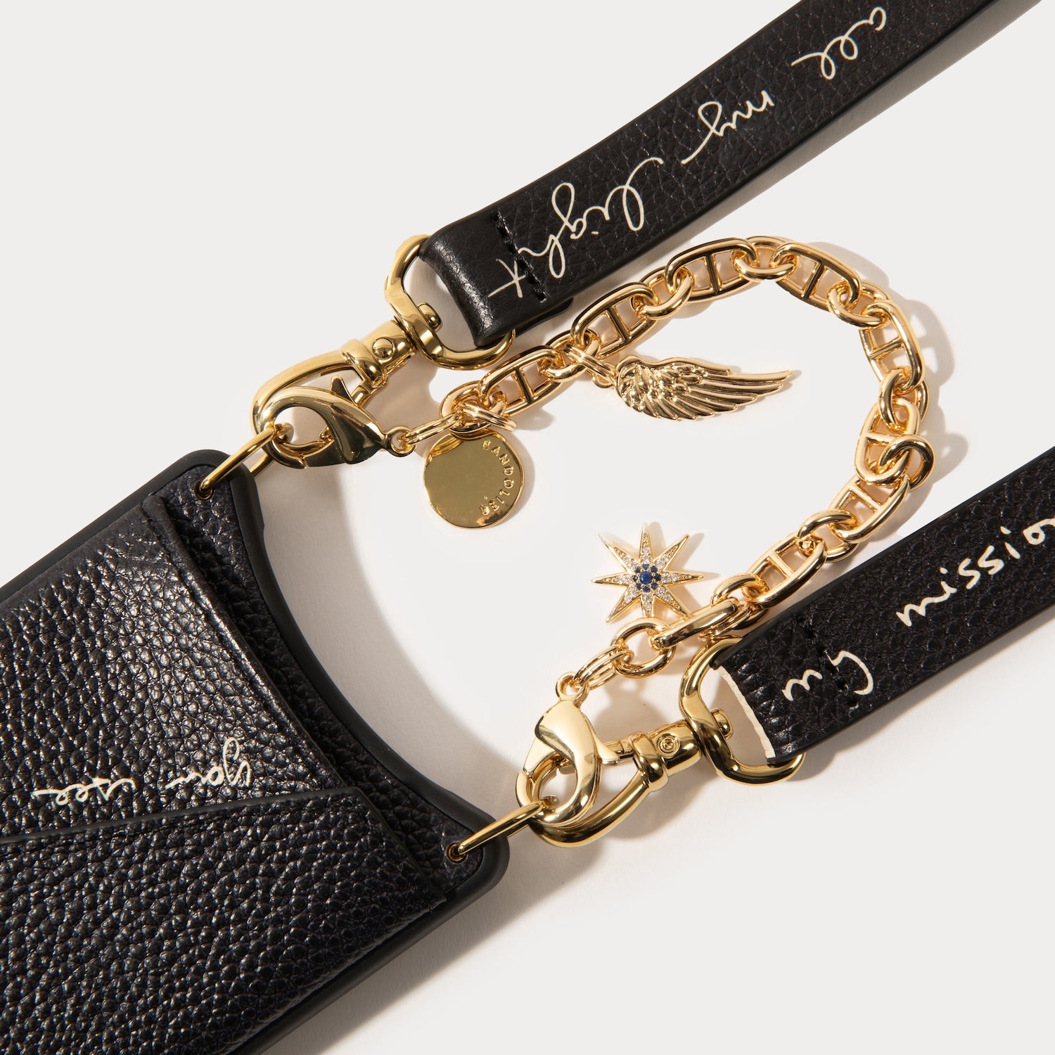 Alanis Lyric Crossbody with Charm Wristlet - Black/Gold