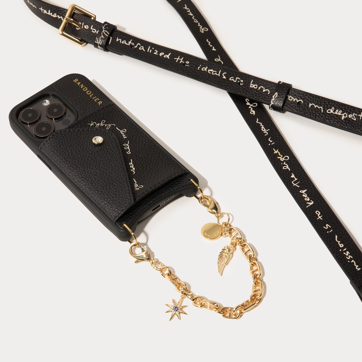 Alanis Lyric Crossbody with Charm Wristlet - Black/Gold