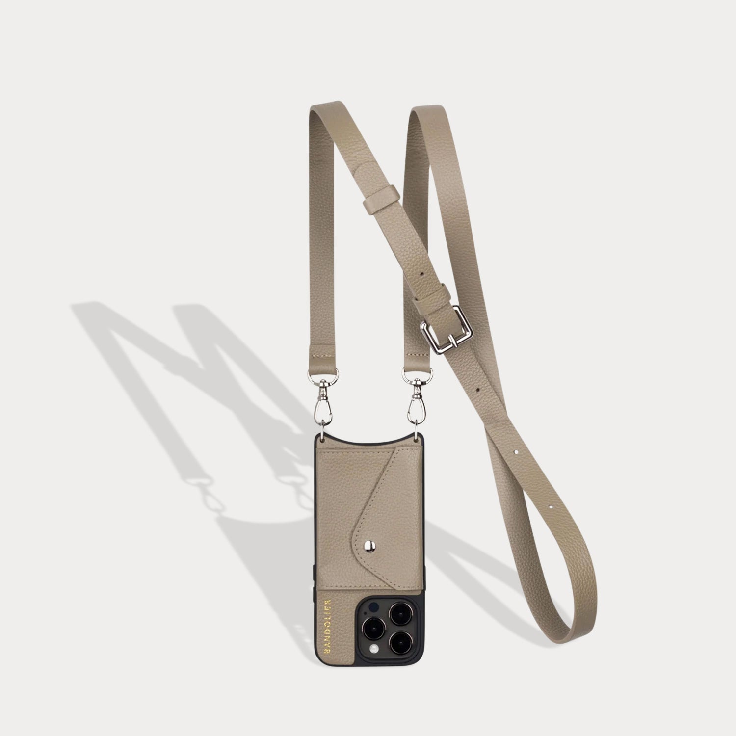 Hailey Side Slot Leather Crossbody Bandolier - Greige/Silver