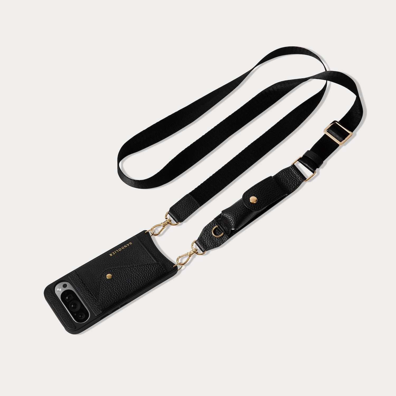 Lana Lipstick Google Pixel Side Slot Leather Crossbody Bandolier - Black/Gold