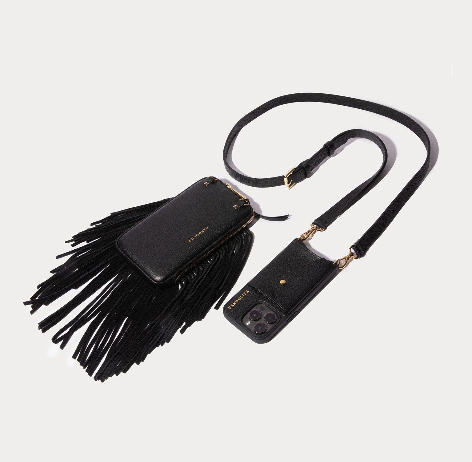 Hailey Fringe Pouch Set - Black/Gold