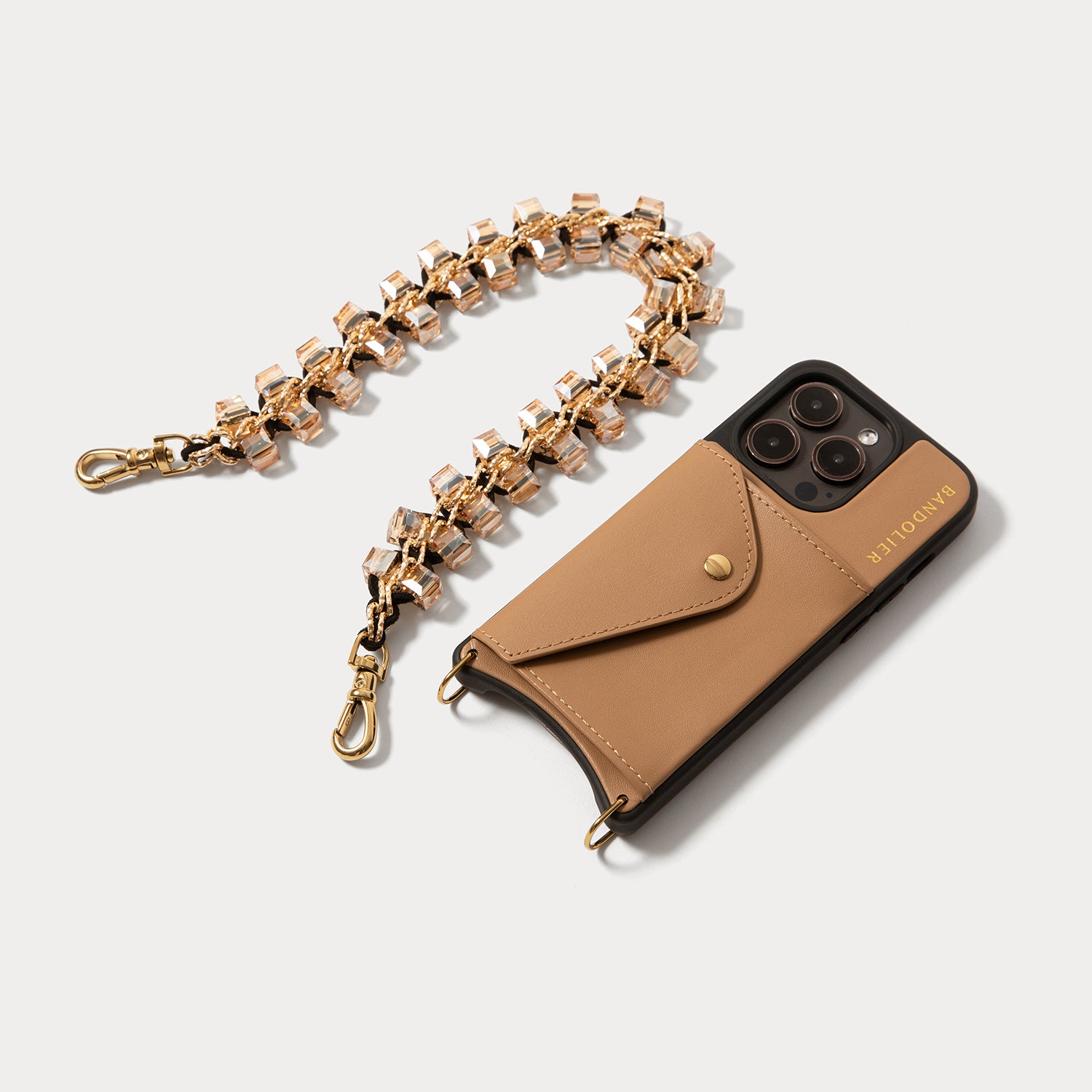 Crystal Wristlet Phone Case - Tan/Gold