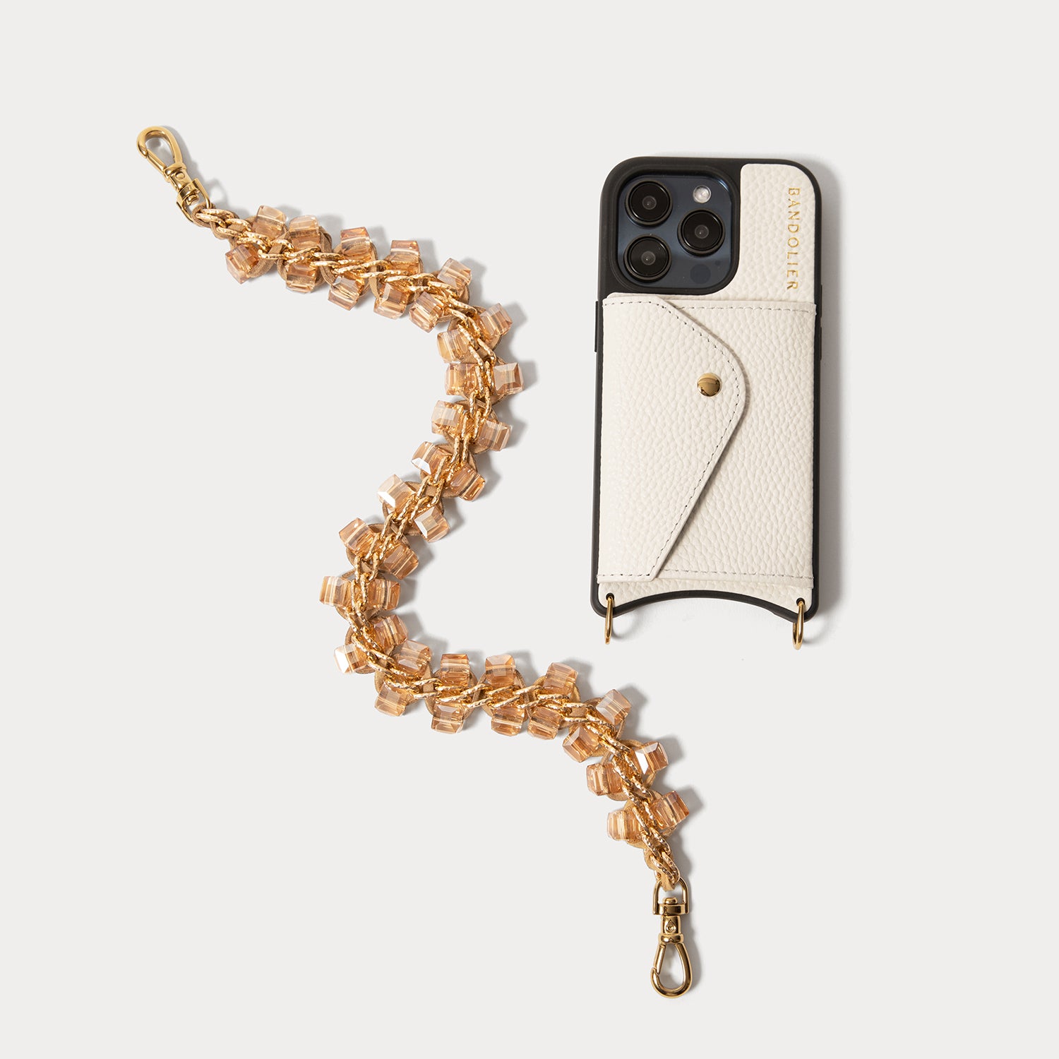 Crystal Wristlet Phone Case - Ivory/Gold