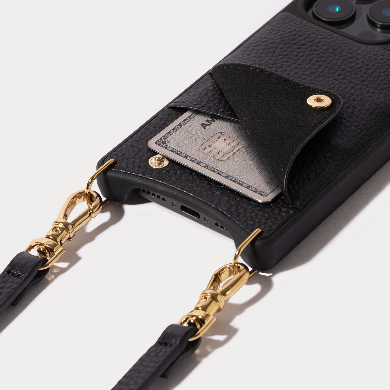 Emma Pebble Leather Crossbody Bandolier - Black/Gold