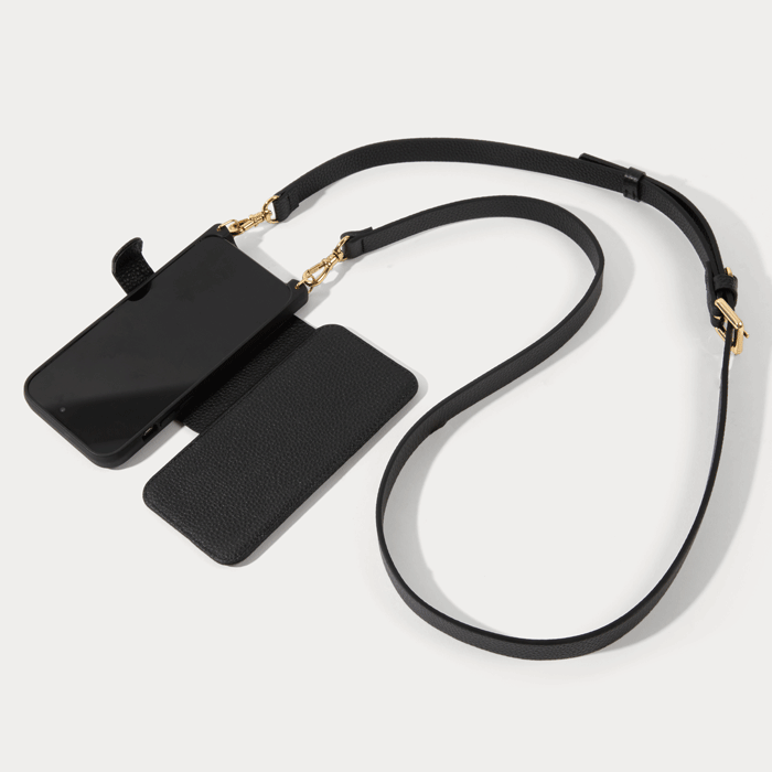 Hailey Folio Pebble Leather Crossbody Bandolier - Black/Gold