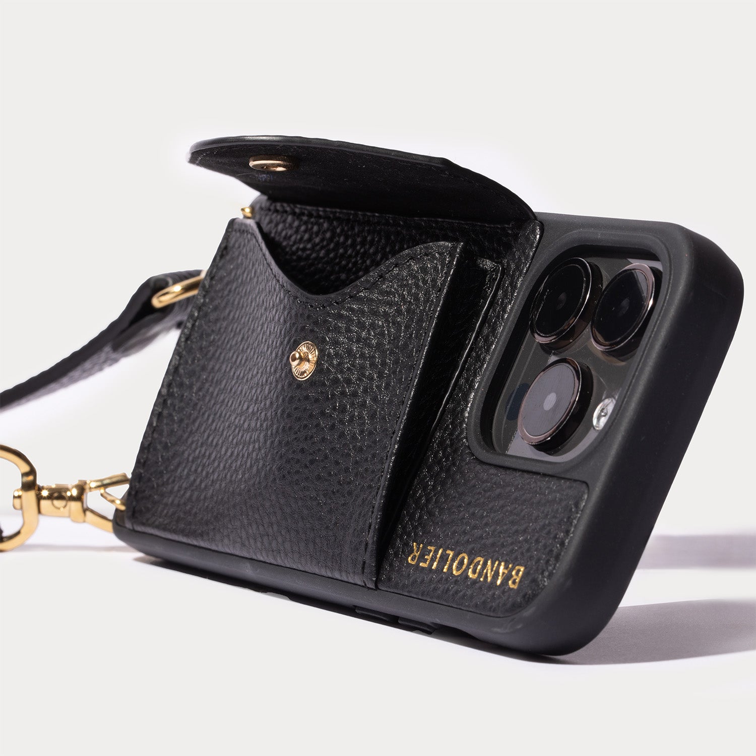 Hailey Side Slot Leather Crossbody Bandolier - Black/Gold