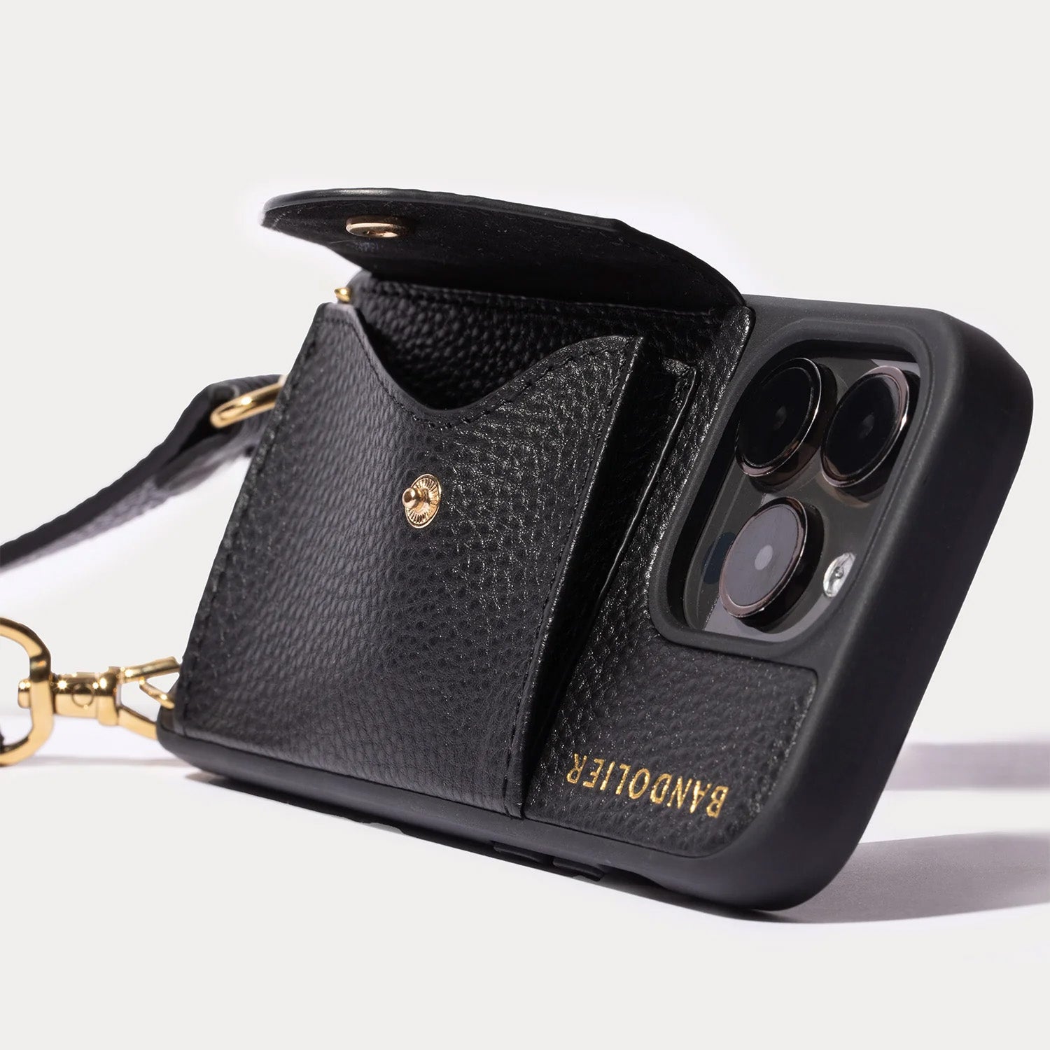 Hailey Side Slot Leather Crossbody Bandolier - Black/Gold