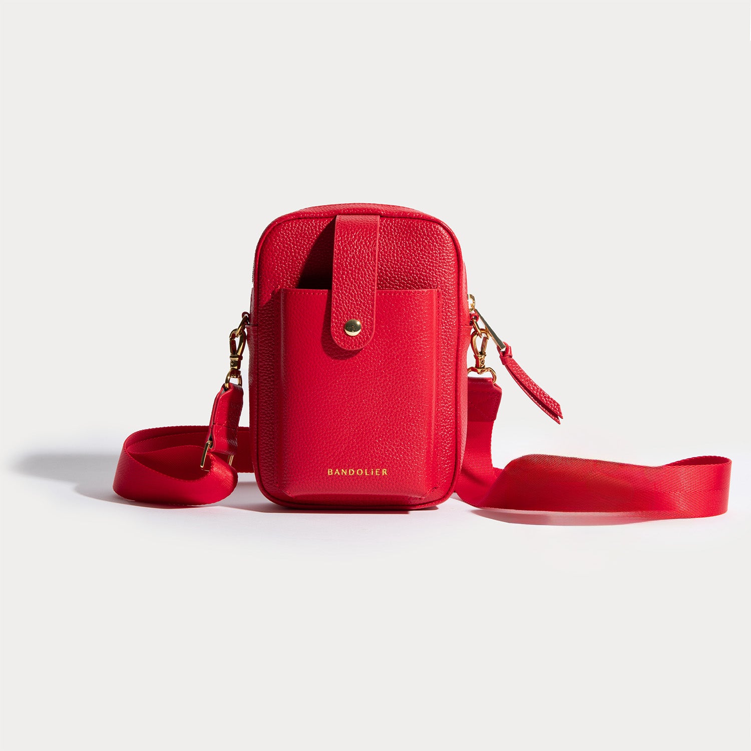 Hailey Side Slot Leather Crossbody Bandolier - Poppy Red/Gold