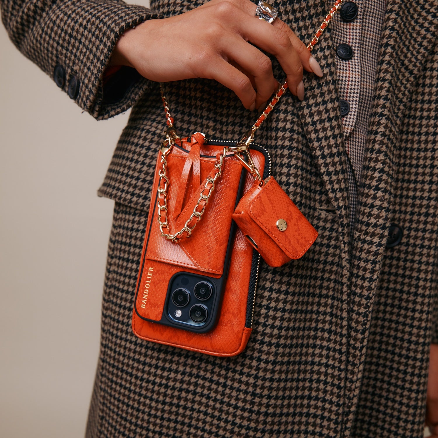 Avery AirPods Clip-On Pouch - Orange Snake/Gold