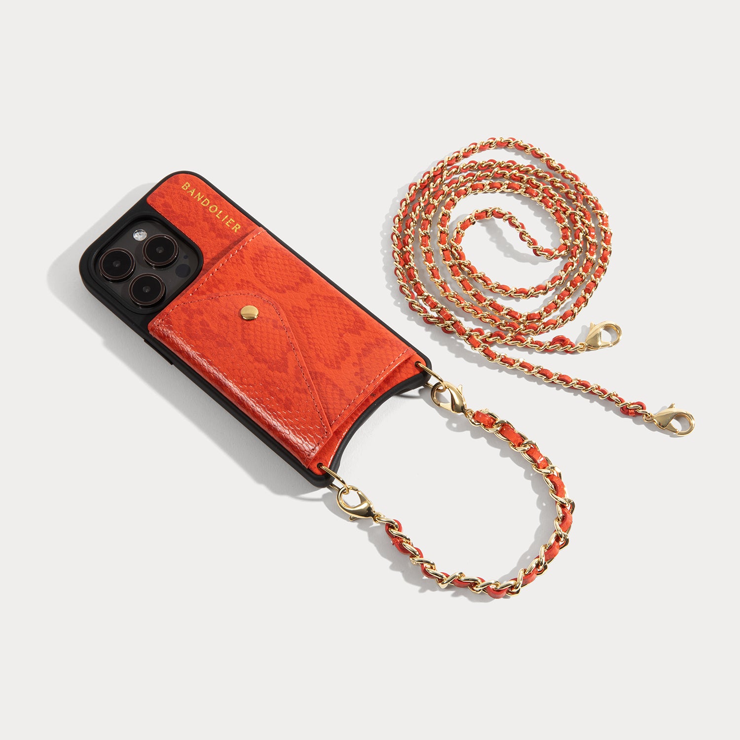 Lily Crossbody iPhone Case Set - Orange Snake/Gold