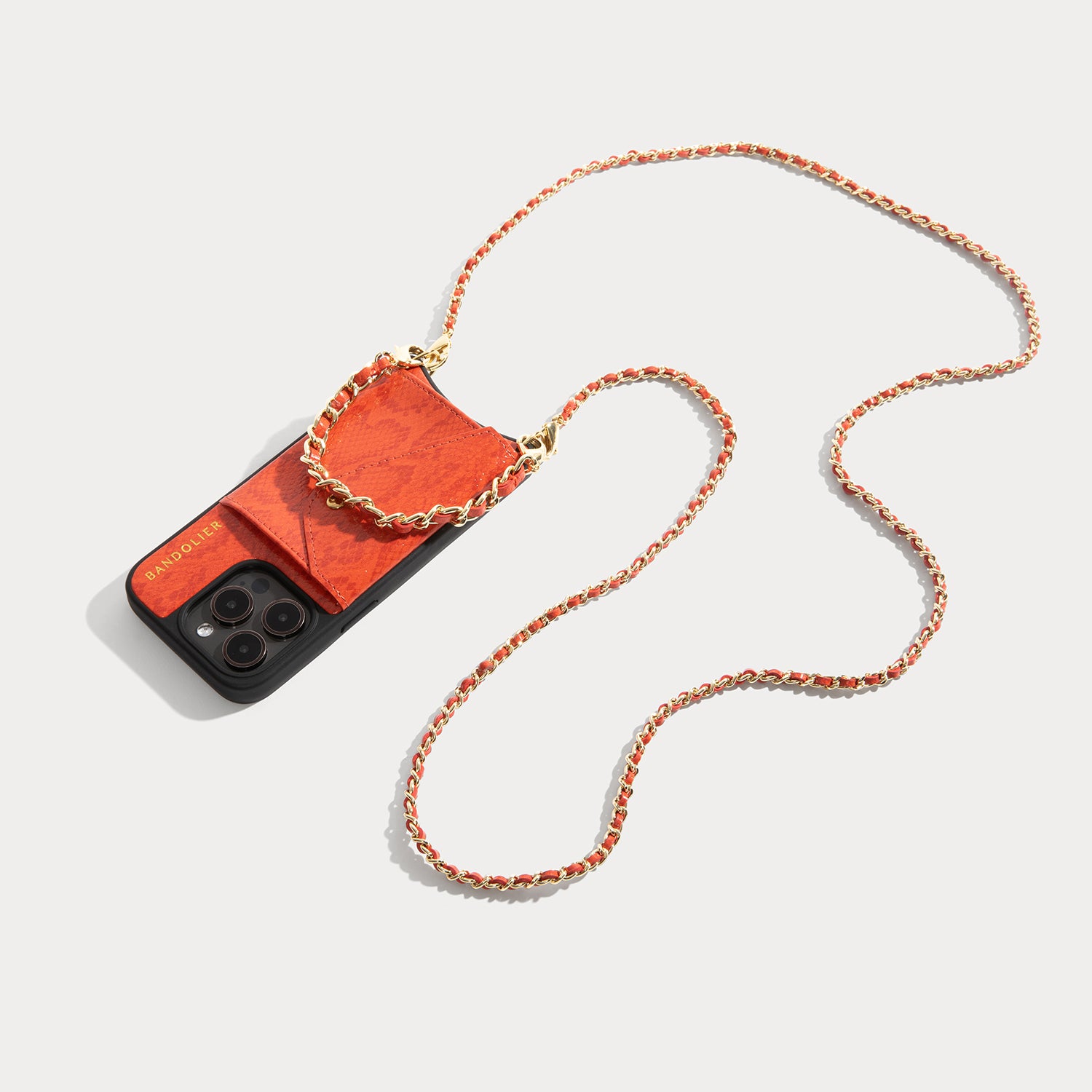 Lily Crossbody iPhone Case Set - Orange Snake/Gold