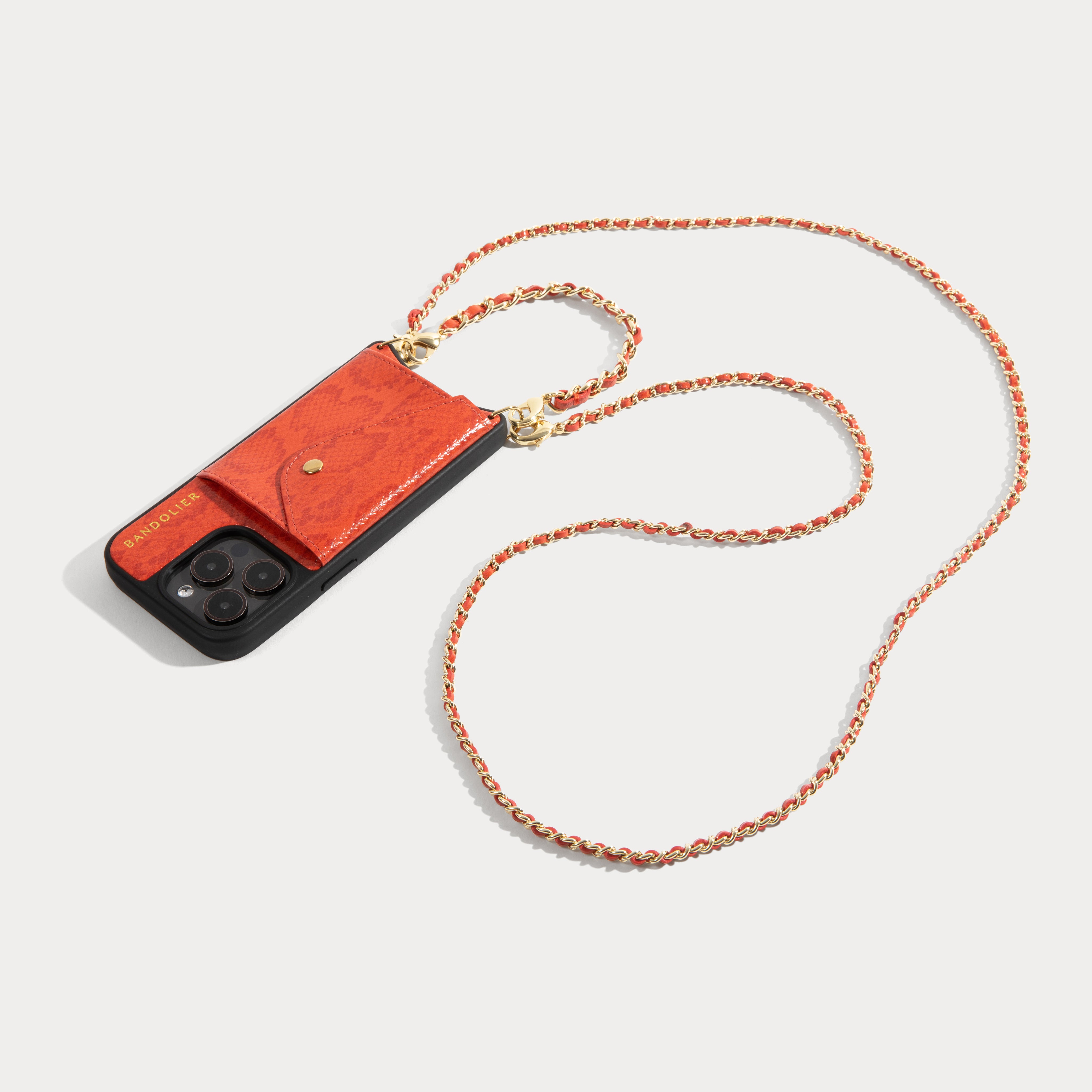 Lily Crossbody iPhone Case Set - Orange Snake/Gold