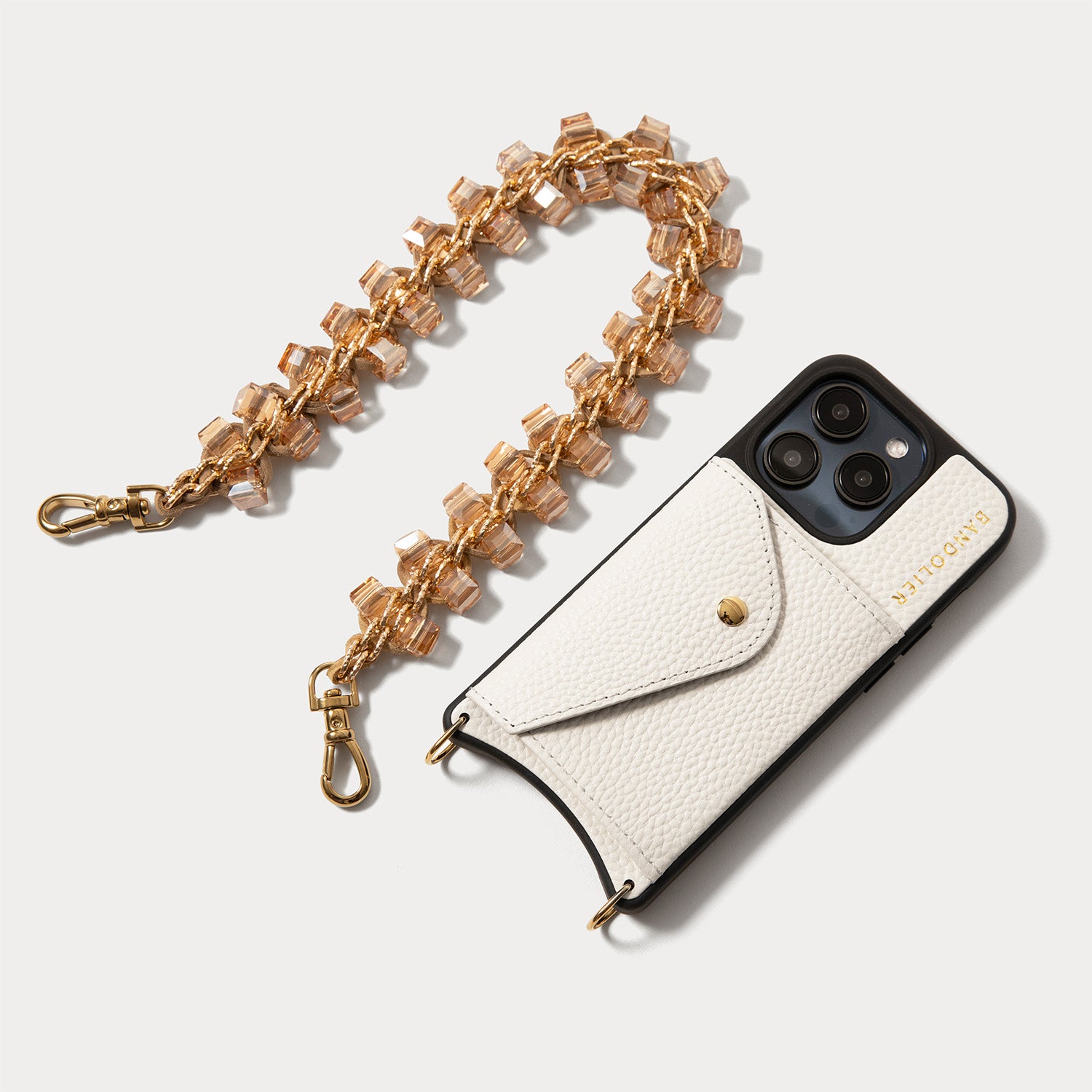 Crystal Wristlet Phone Case - Ivory/Gold