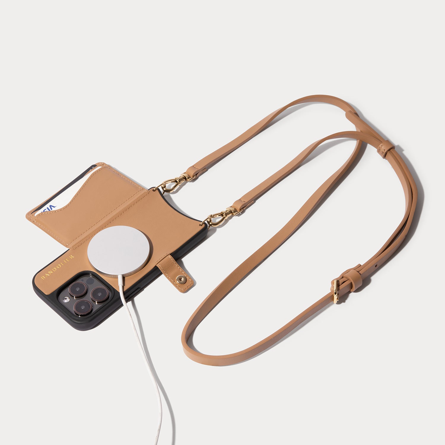 Mila MagSafe Charging Crossbody Bandolier - Tan/Gold