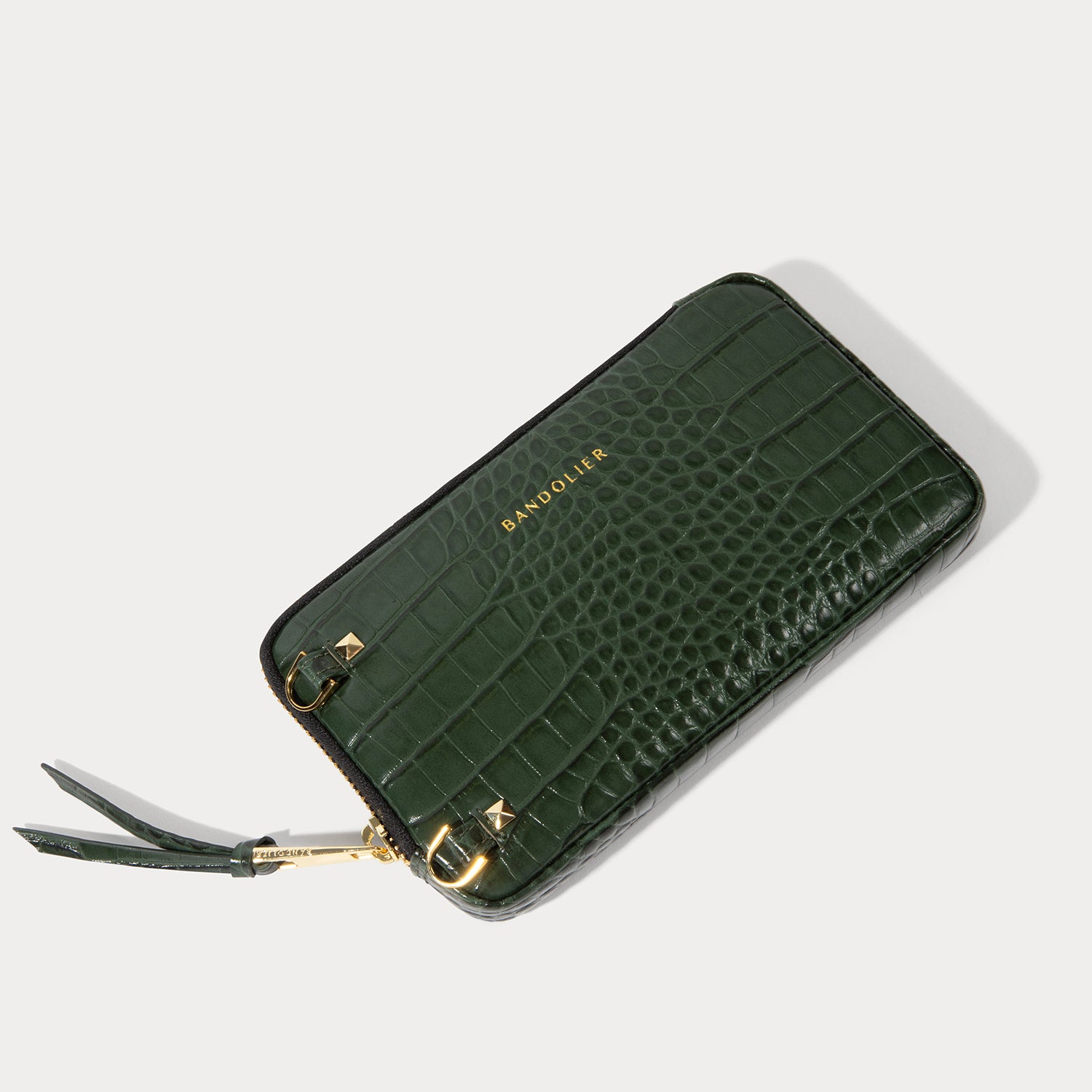 Donna iPhone Case and Expanded Pouch Set - Dark Green Croc/Gold