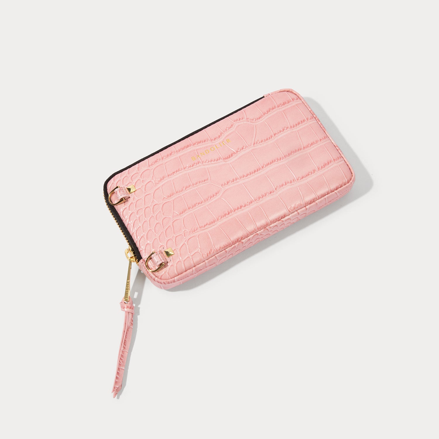 Expanded Zip Pouch - Pink Croc/Gold