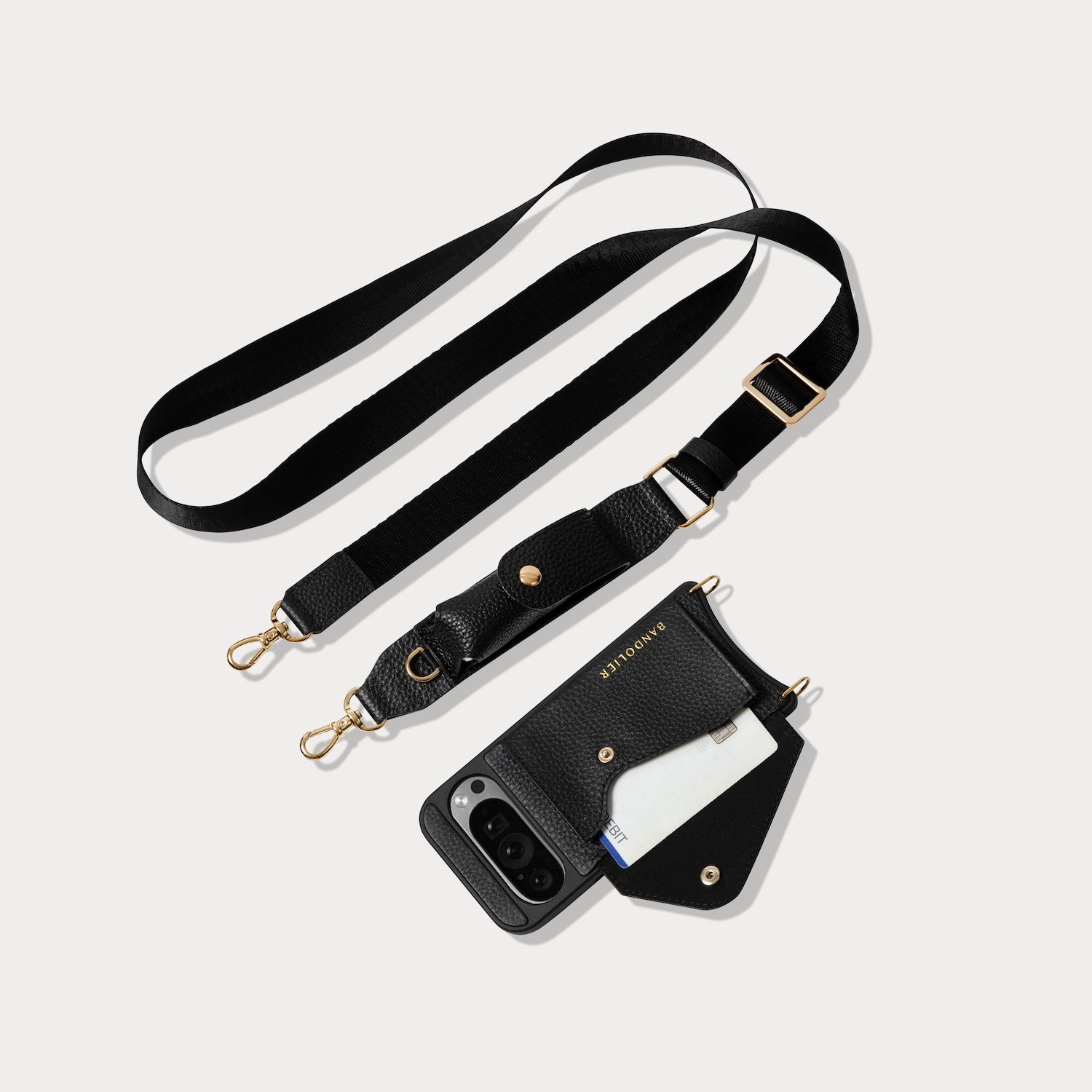 Lana Lipstick Google Pixel Side Slot Leather Crossbody Bandolier - Black/Gold