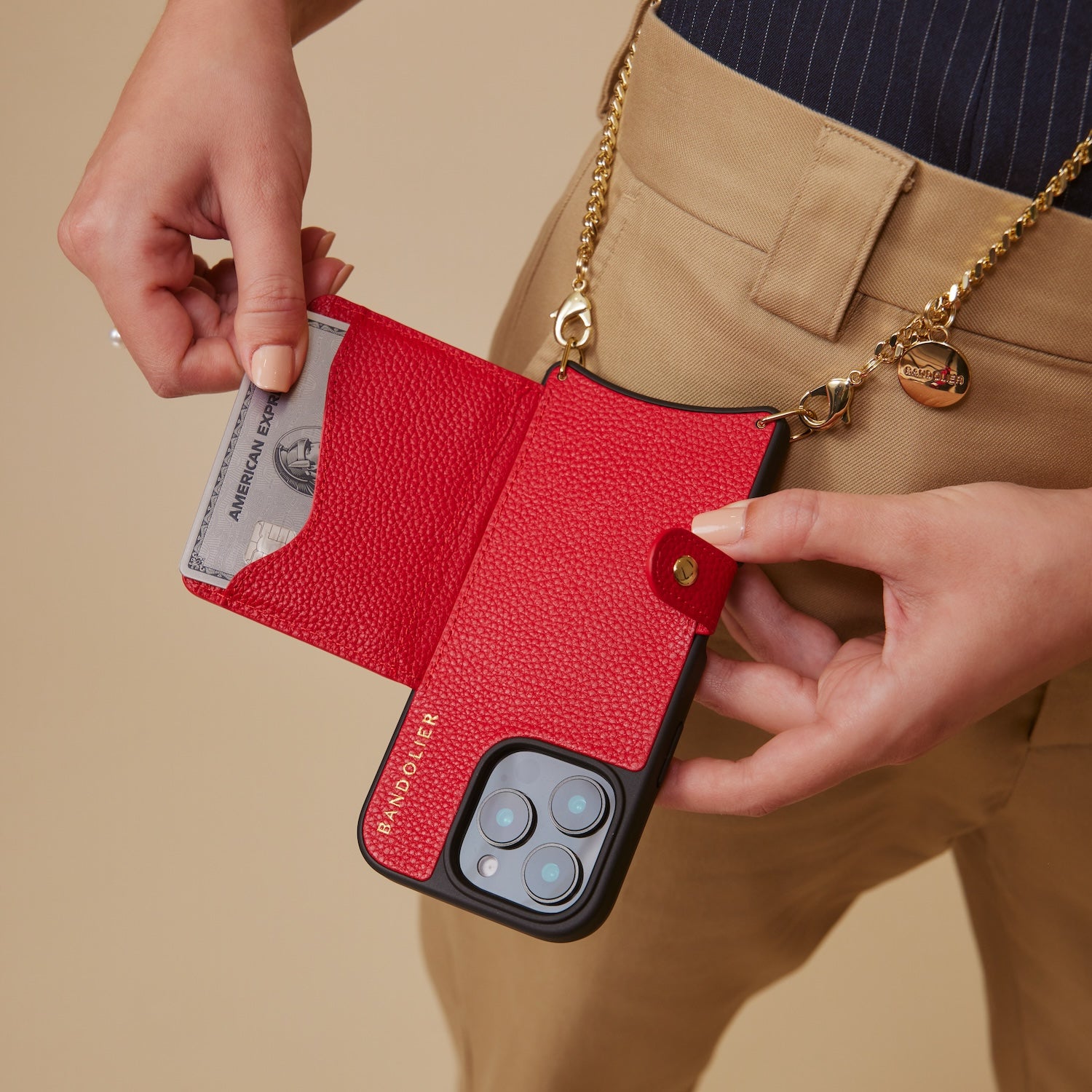 Mona MagSafe Charging Crossbody Bandolier - Red/Gold