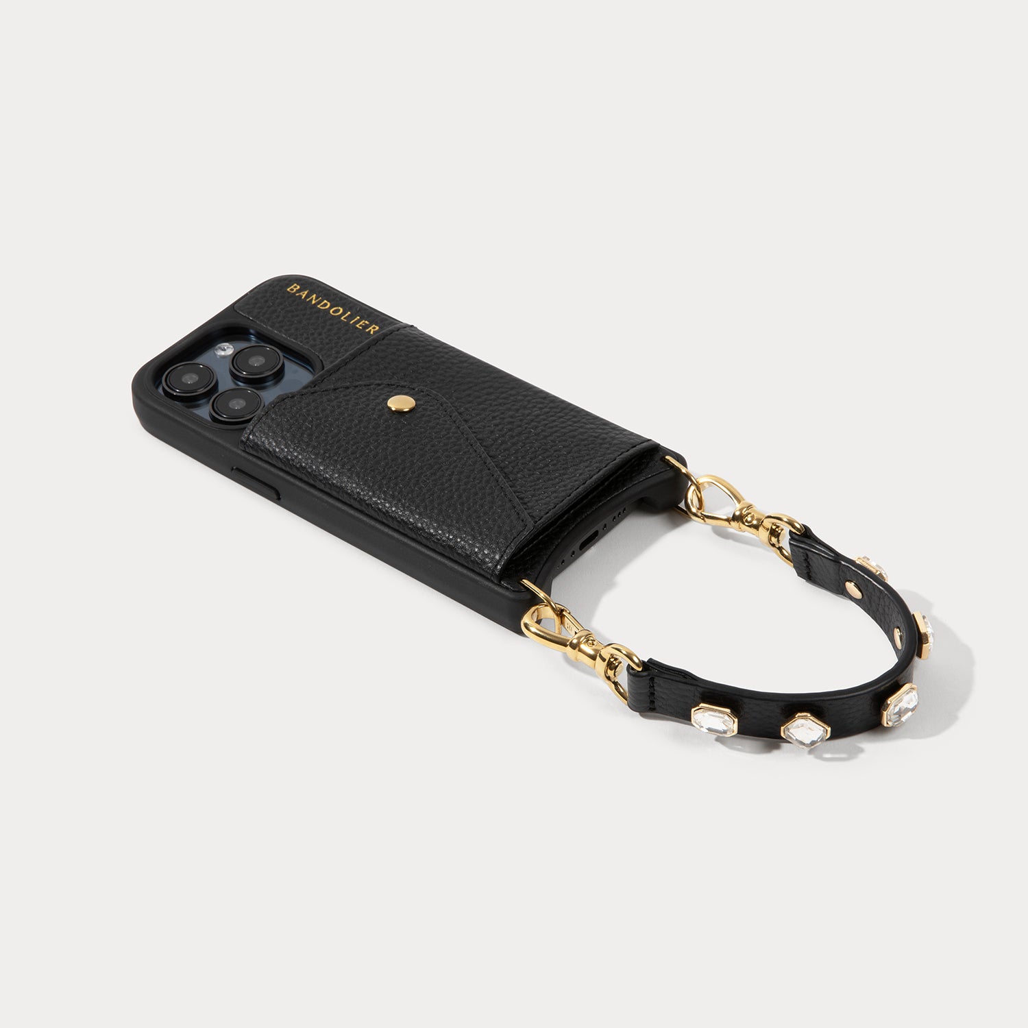 Eva Rhinestone Wristlet - Black/Gold