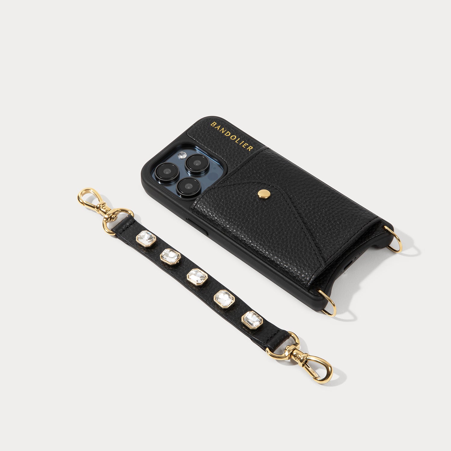 Eva Rhinestone Wristlet - Black/Gold