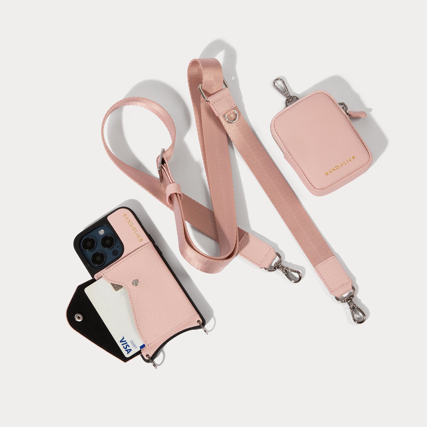 Bobby Crossbody with Mini Zip Pouch - Pastel Pink/Silver