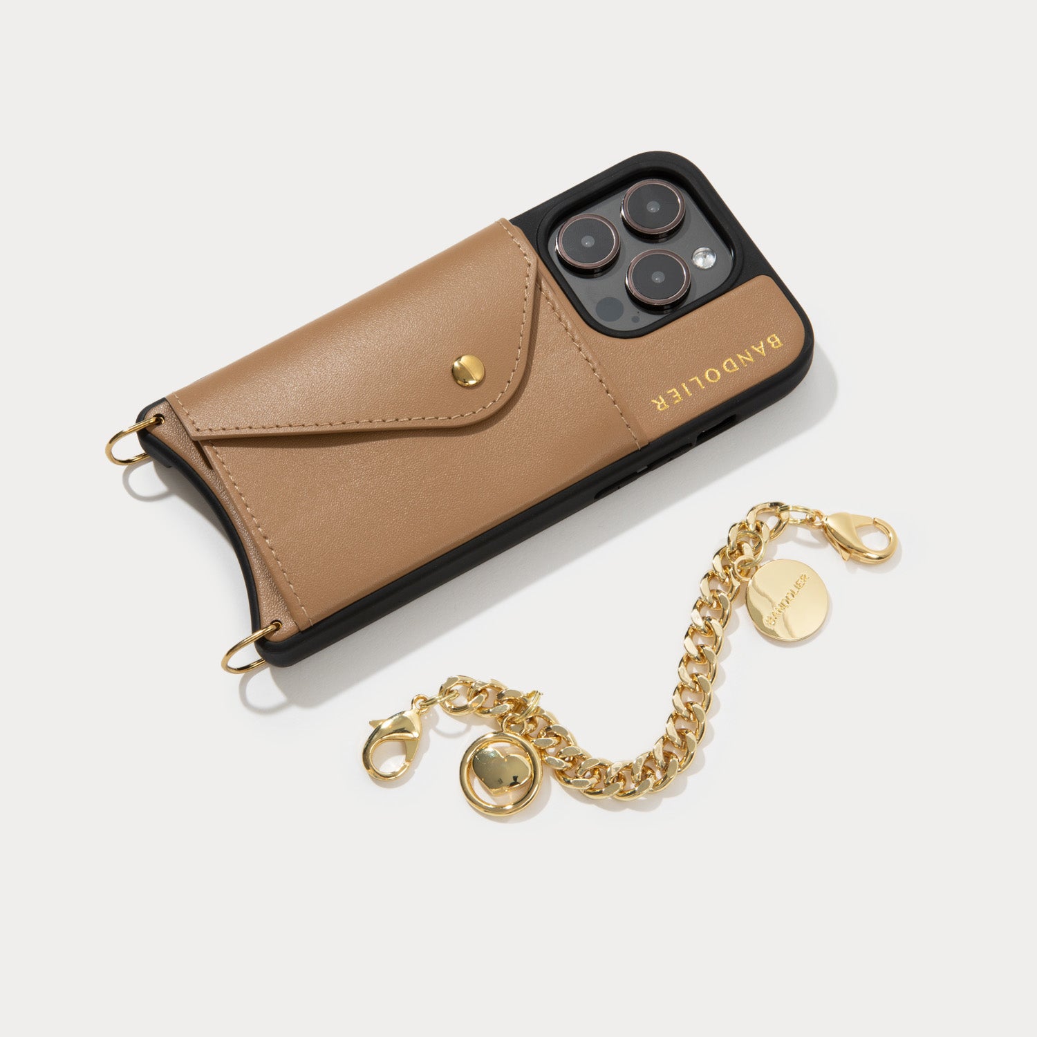 Charm Pebble Leather Wristlet - Tan/Gold