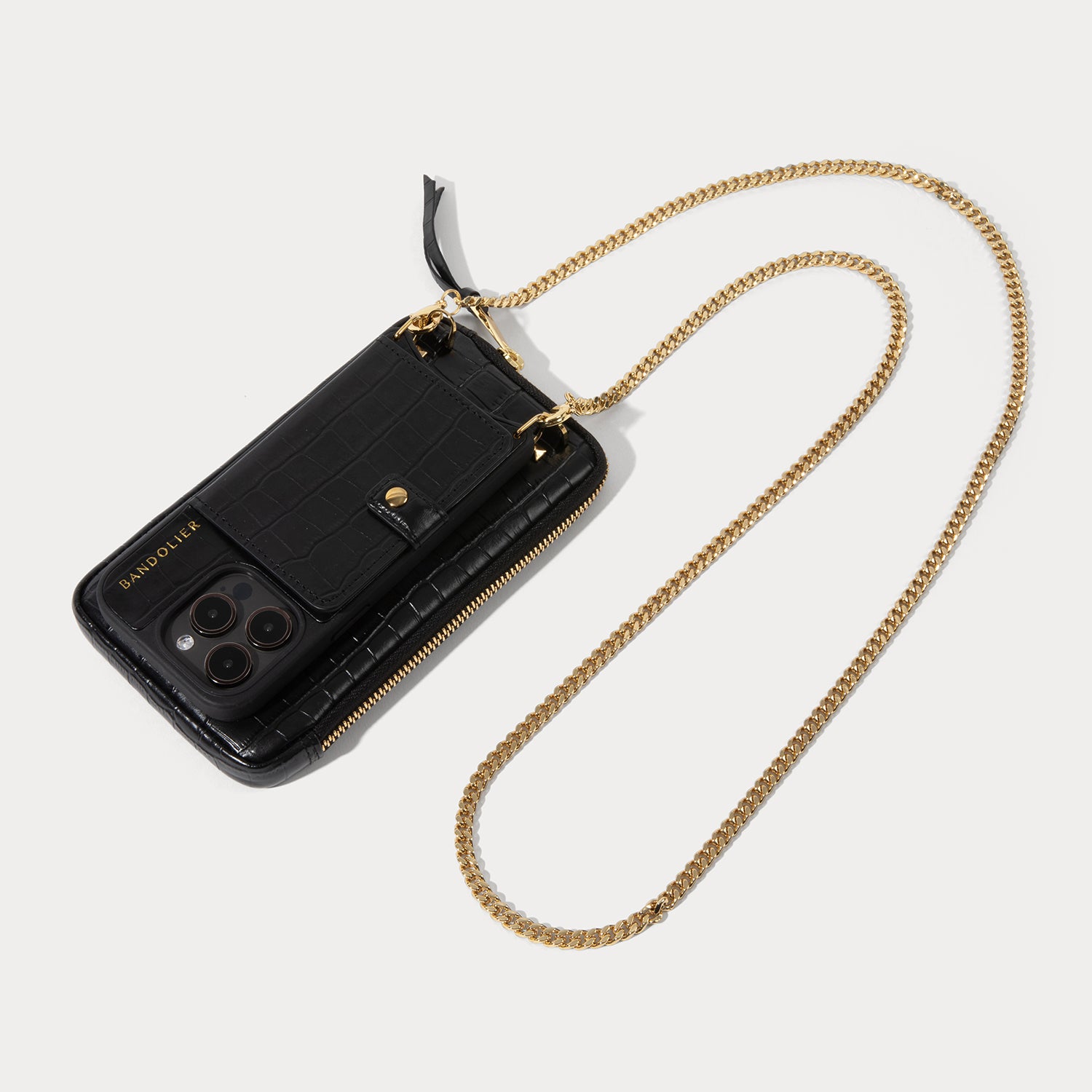 Expanded Zip Pouch - Black Croc/Gold