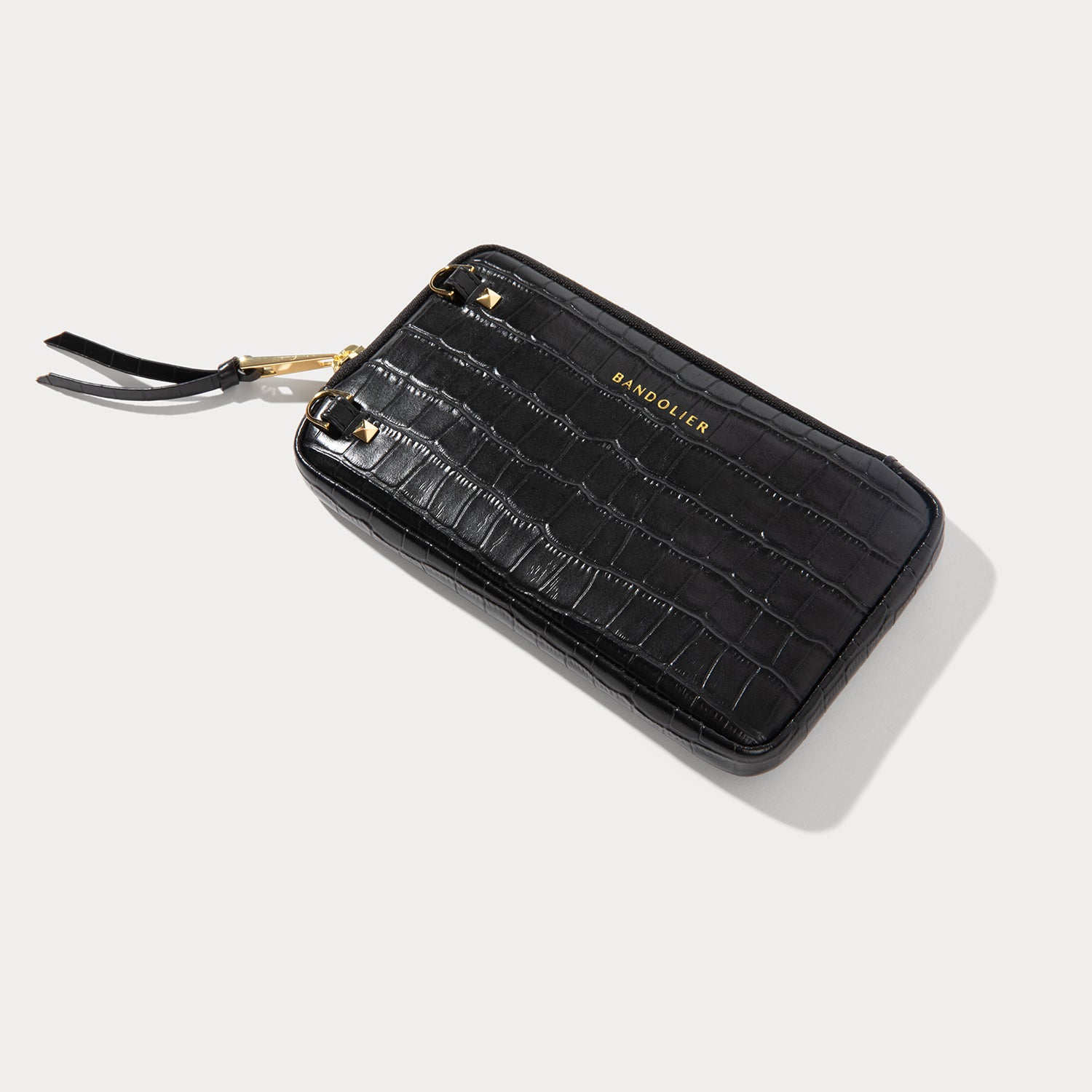 Expanded Zip Pouch - Black Croc/Gold