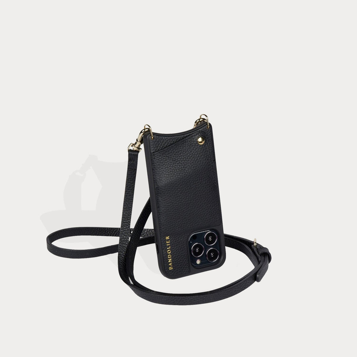 Bandolier Sarah Crossbody Phone Case and Wallet - Black Leather with Gold  Detail - Compatible with iPhone 14