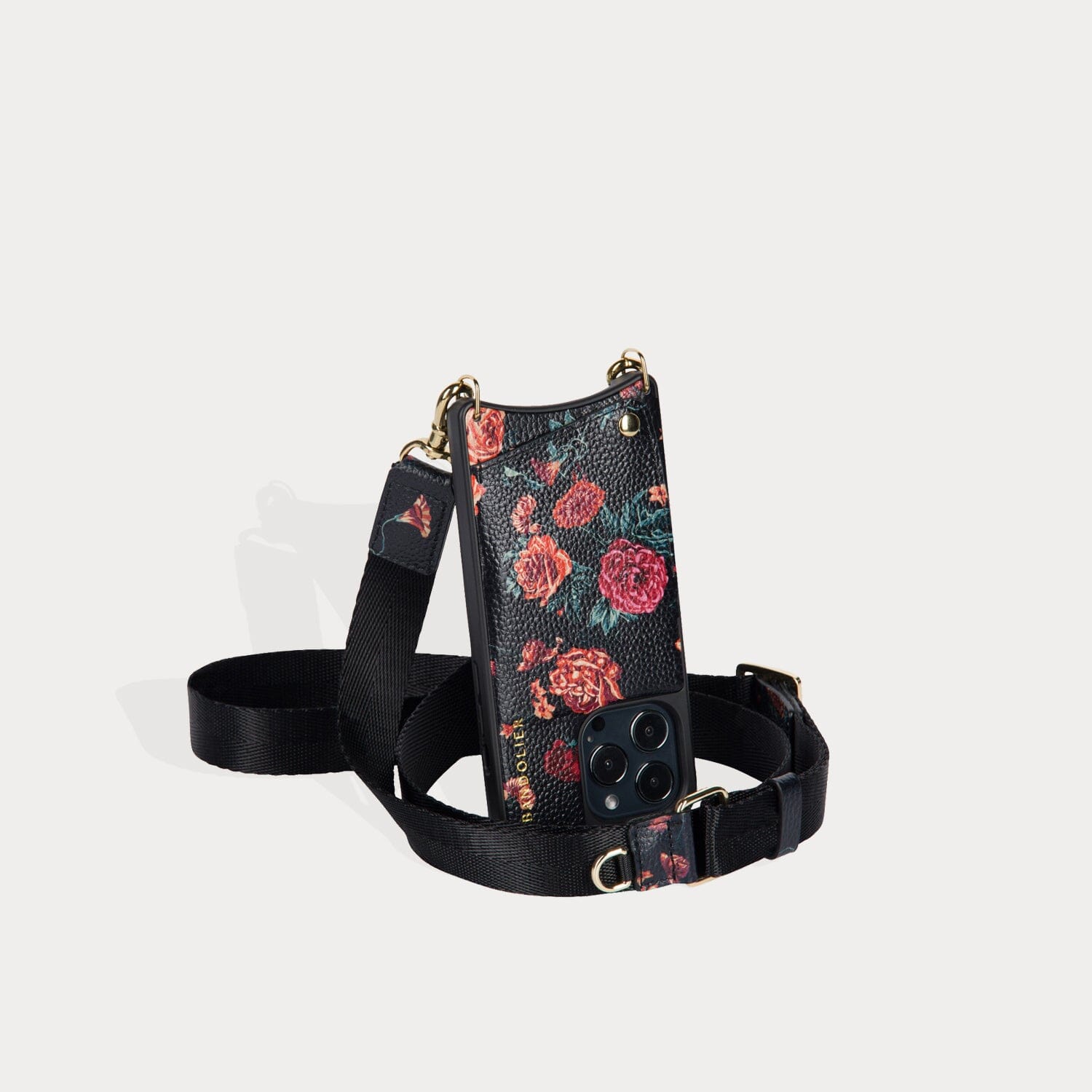 Bobby Floral Crossbody Bandolier - Black Floral/Gold Bandolier 