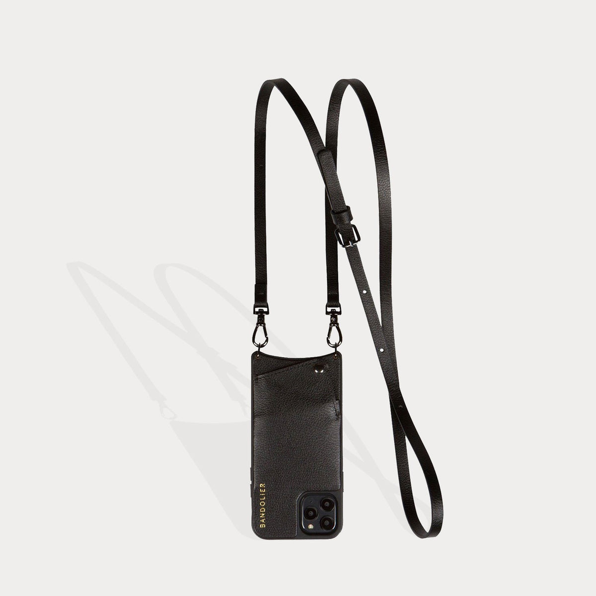 Emma Vegan Leather Crossbody Bandolier - Vegan Black/Pewter