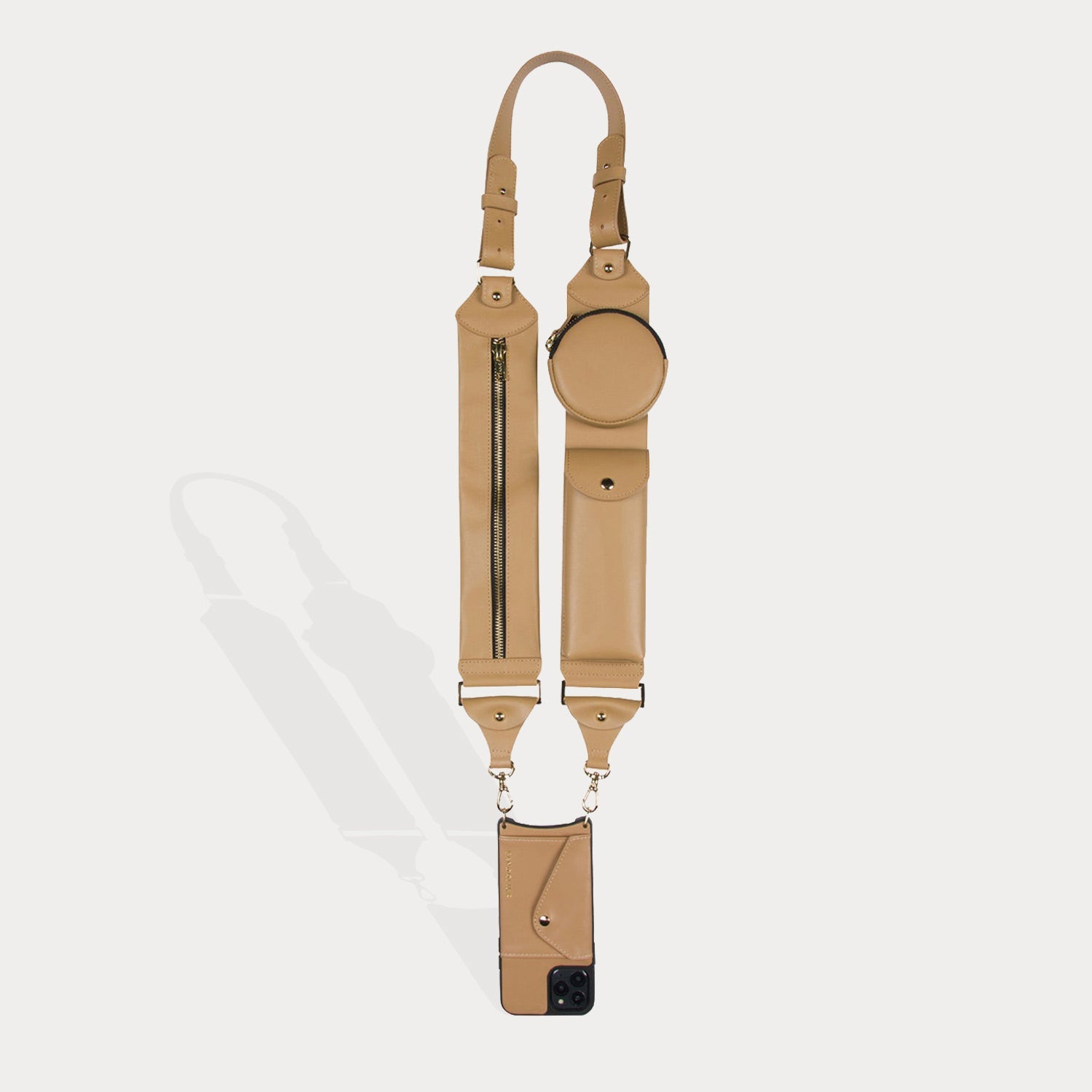 Jayden Side-Slot Crossbody Bandolier - Tan/Gold Bandolier Bandolier 