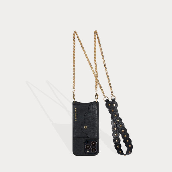 Gabrielle Pebble Leather Crossbody Bandolier - Black/Gold