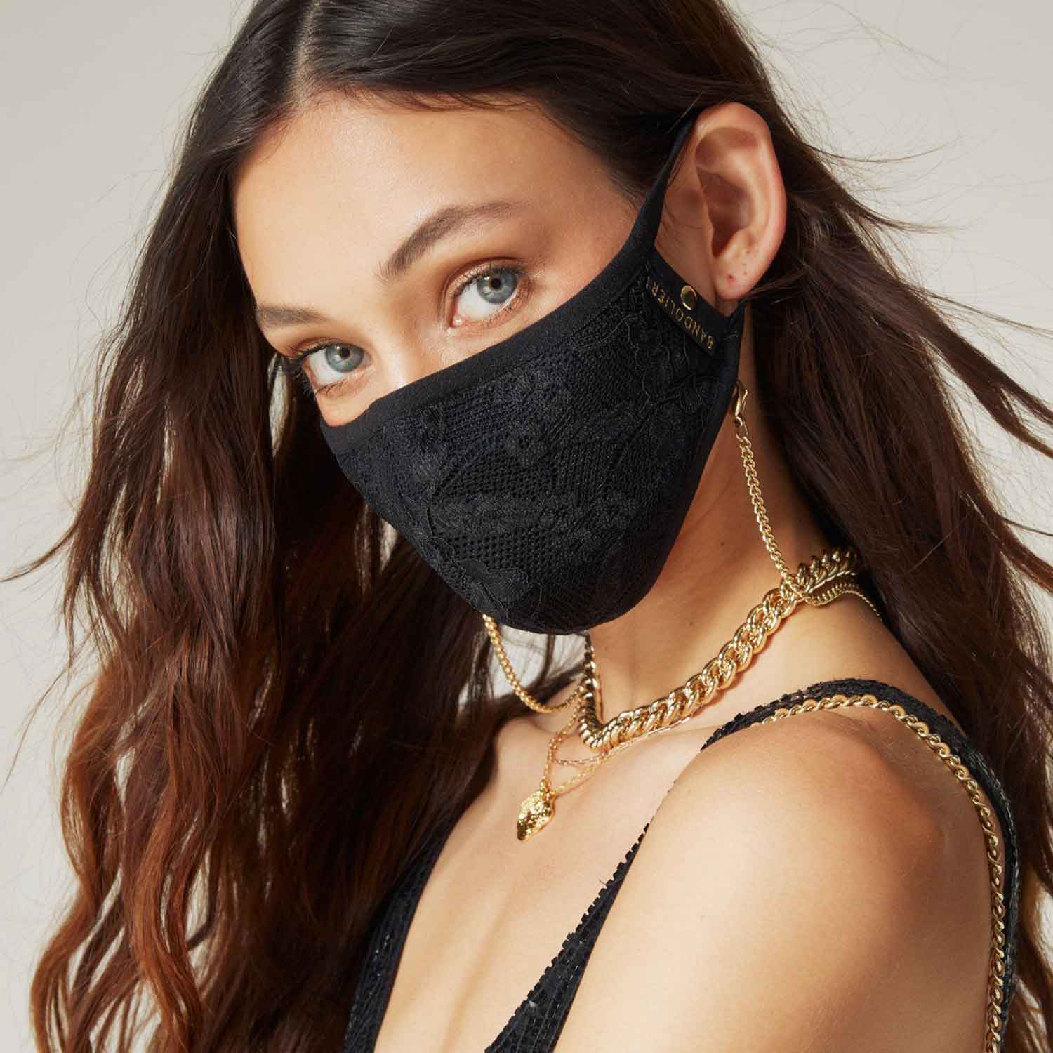 Chloe Lace Mask with Chain - Black/Gold Accessories Bandolier 