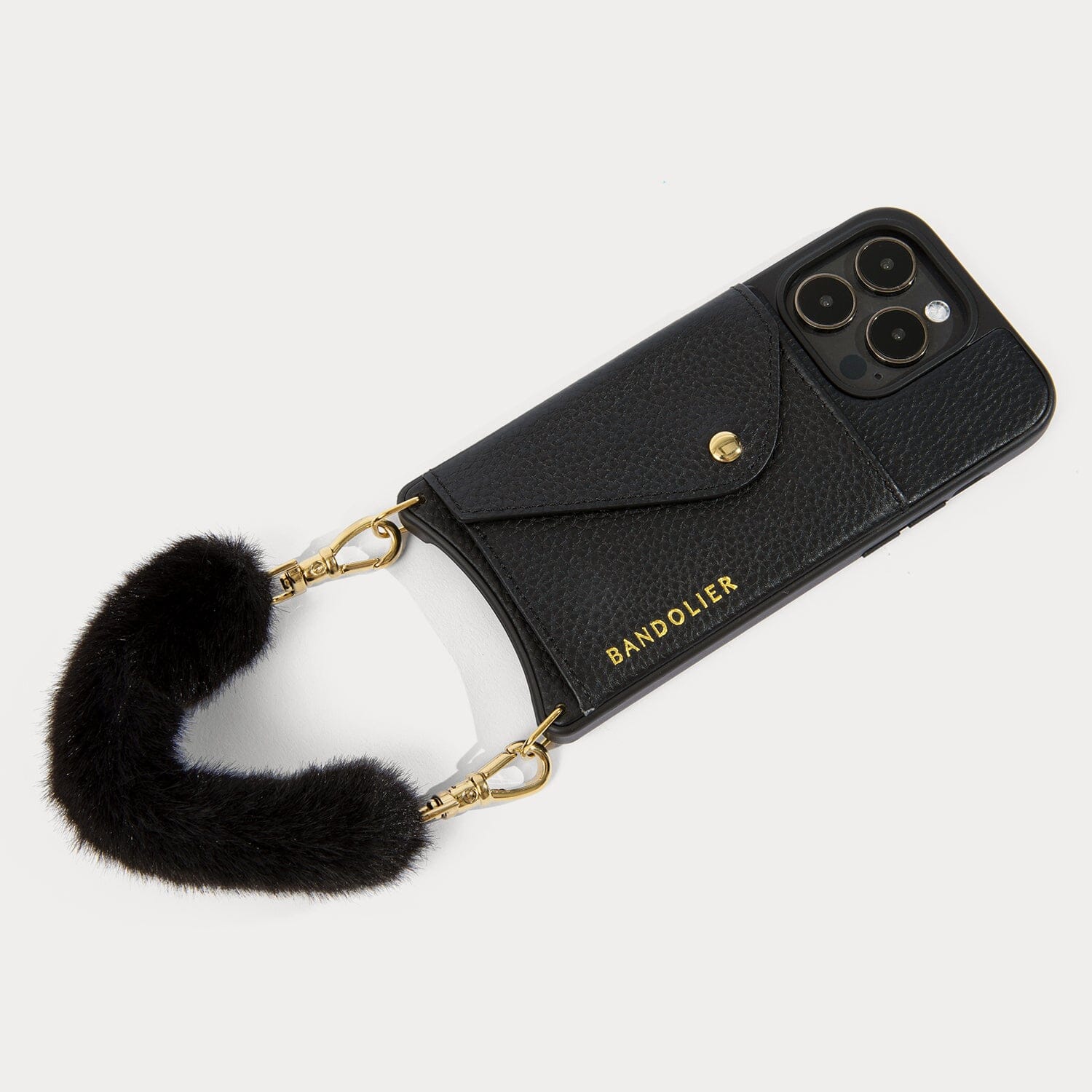 Norah Faux Fur Wristlet - Black/Gold Bandolier 