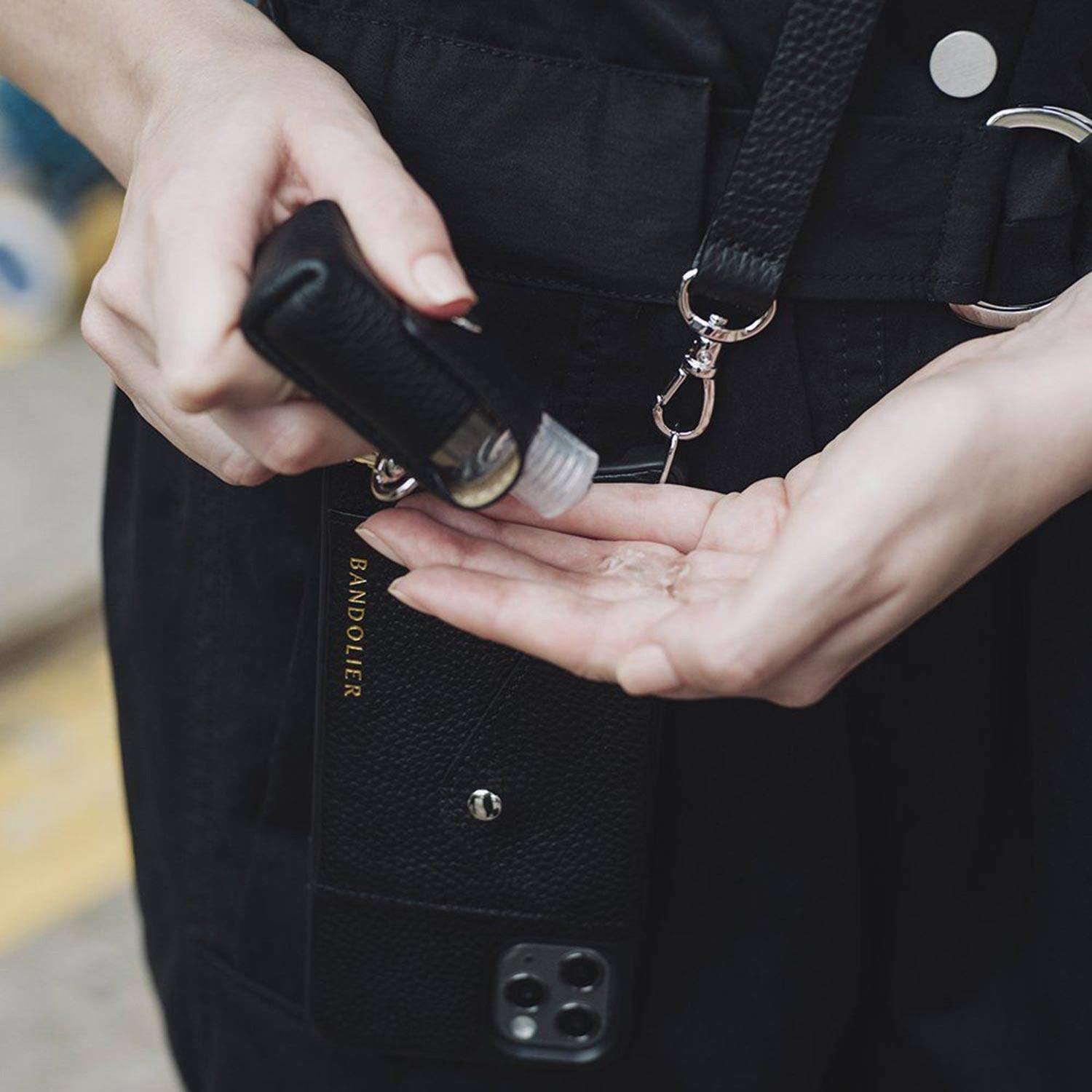 Hand Sanitizer Pouch - Black/Silver Pouch Bandolier 