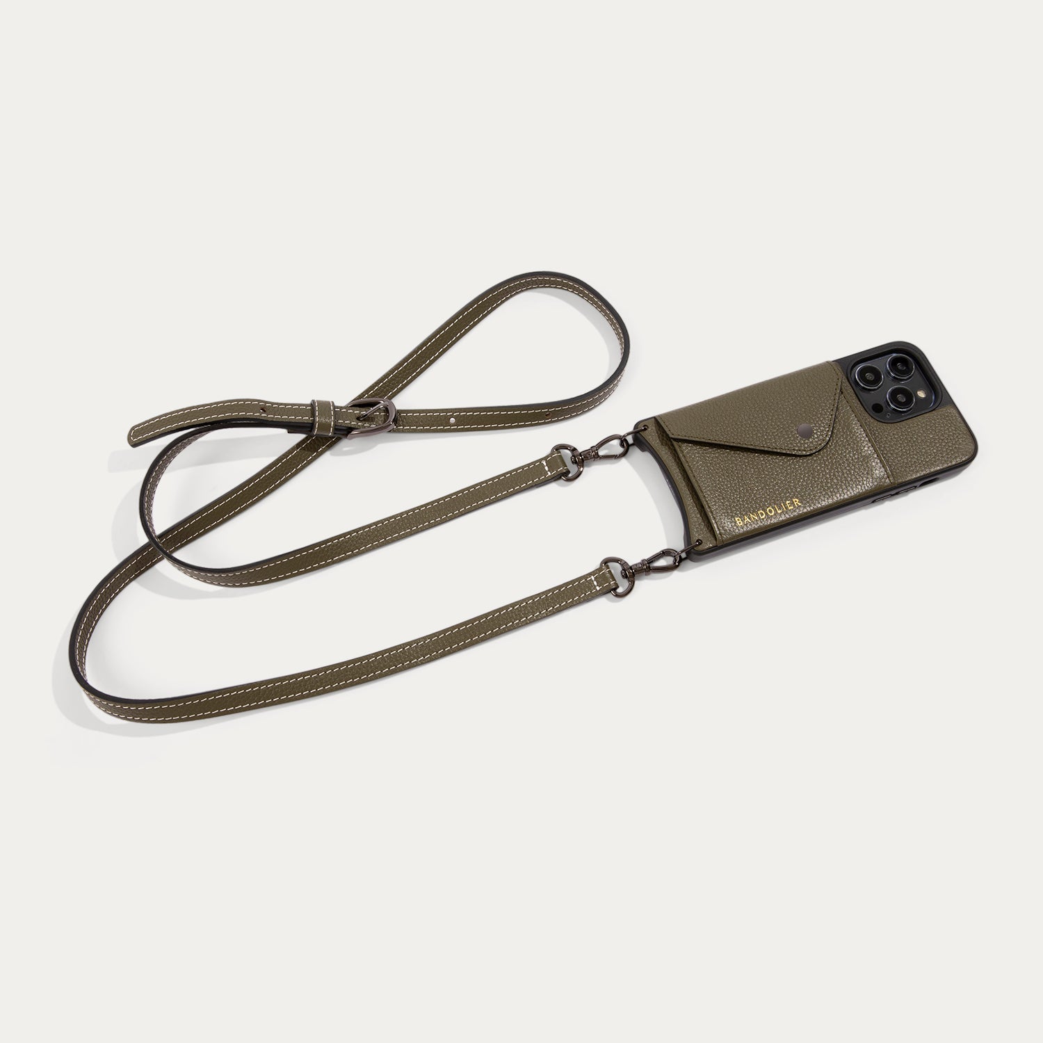 Casey Side Slot Pebble Leather Crossbody Bandolier - Army Green/Pewter Bandolier 