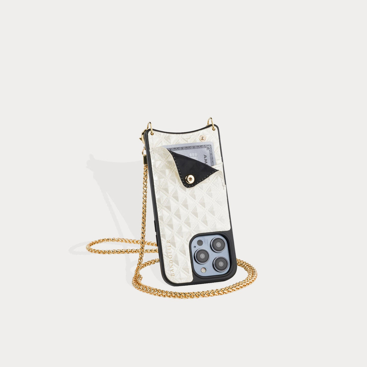 Sheila Pyramid Embossed Crossbody Bandolier in Creme/Gold | _ / iPhone Xs Max | Bandolier Style