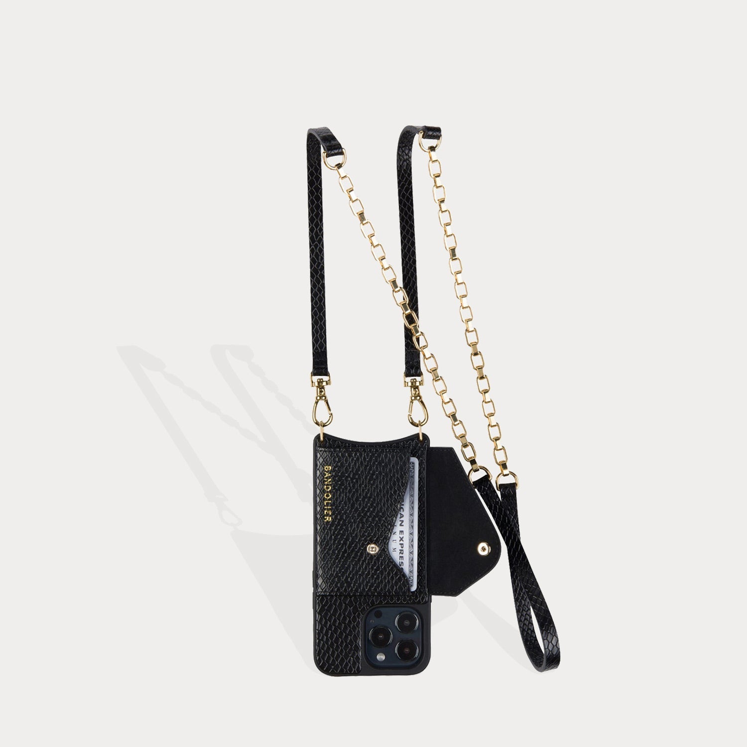 Lena Side Slot Crossbody Bandolier - Black Snake/Gold